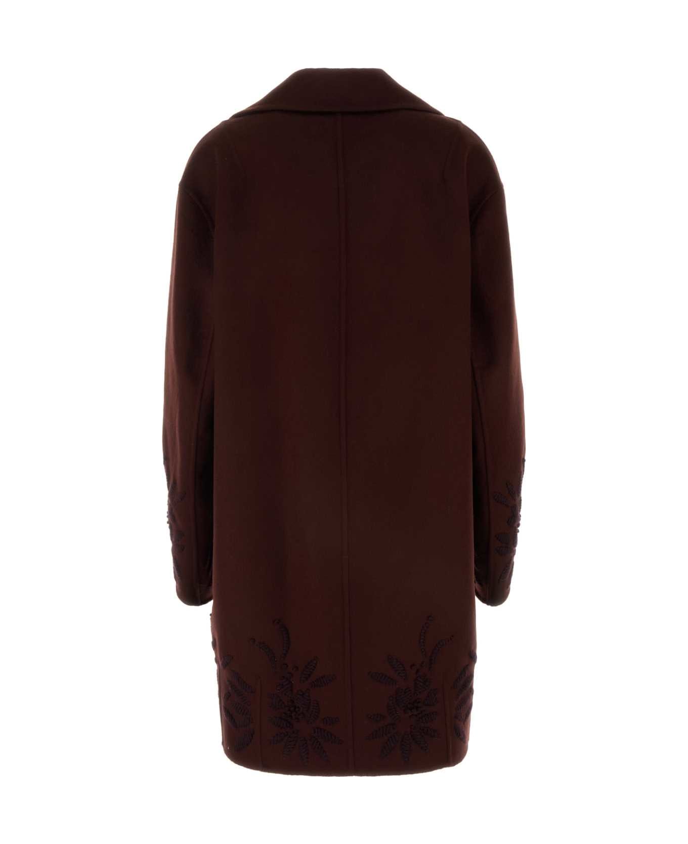 Ermanno Scervino Burgundy Wool Coat - DEEPMAHOG