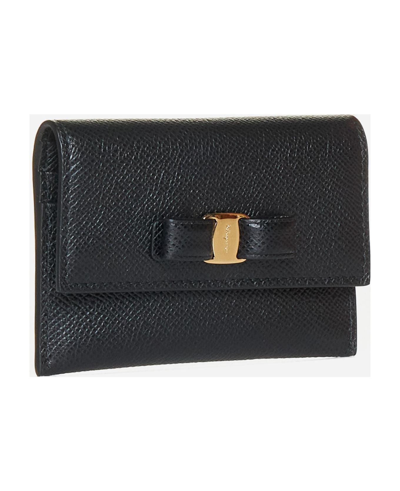 Ferragamo Vara Leather Card Holder - BLACK