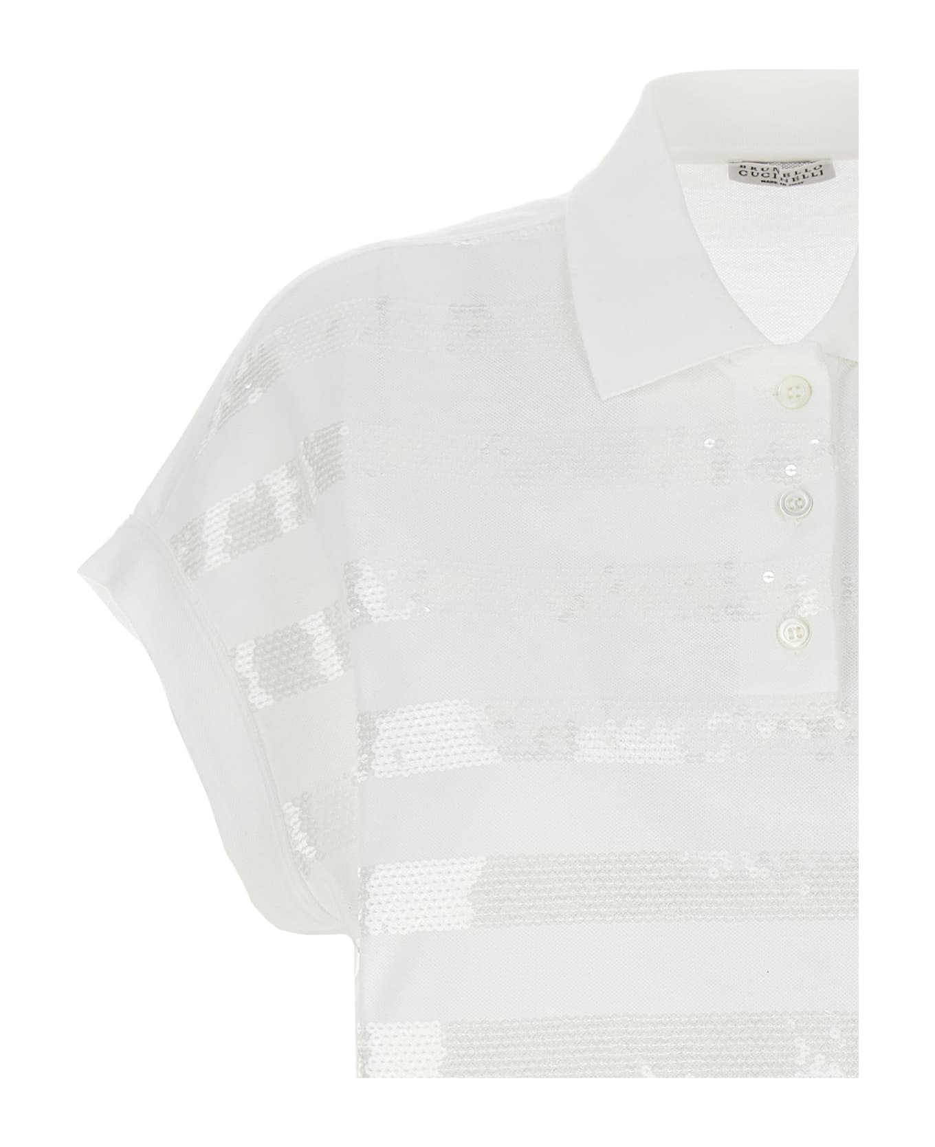 Brunello Cucinelli Sequin Striped Over Polo Shirt - WHITE