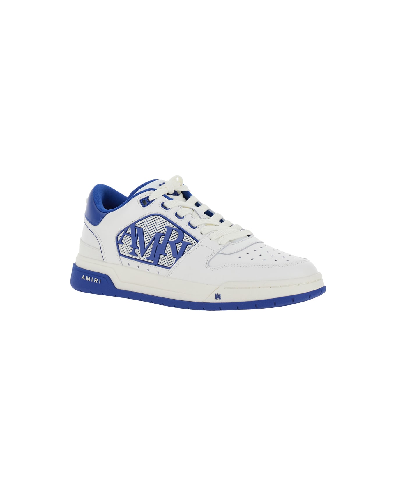 AMIRI White And Blue Low Top Sneakers With Contrasting Logo Lettering In Cotton Man - White