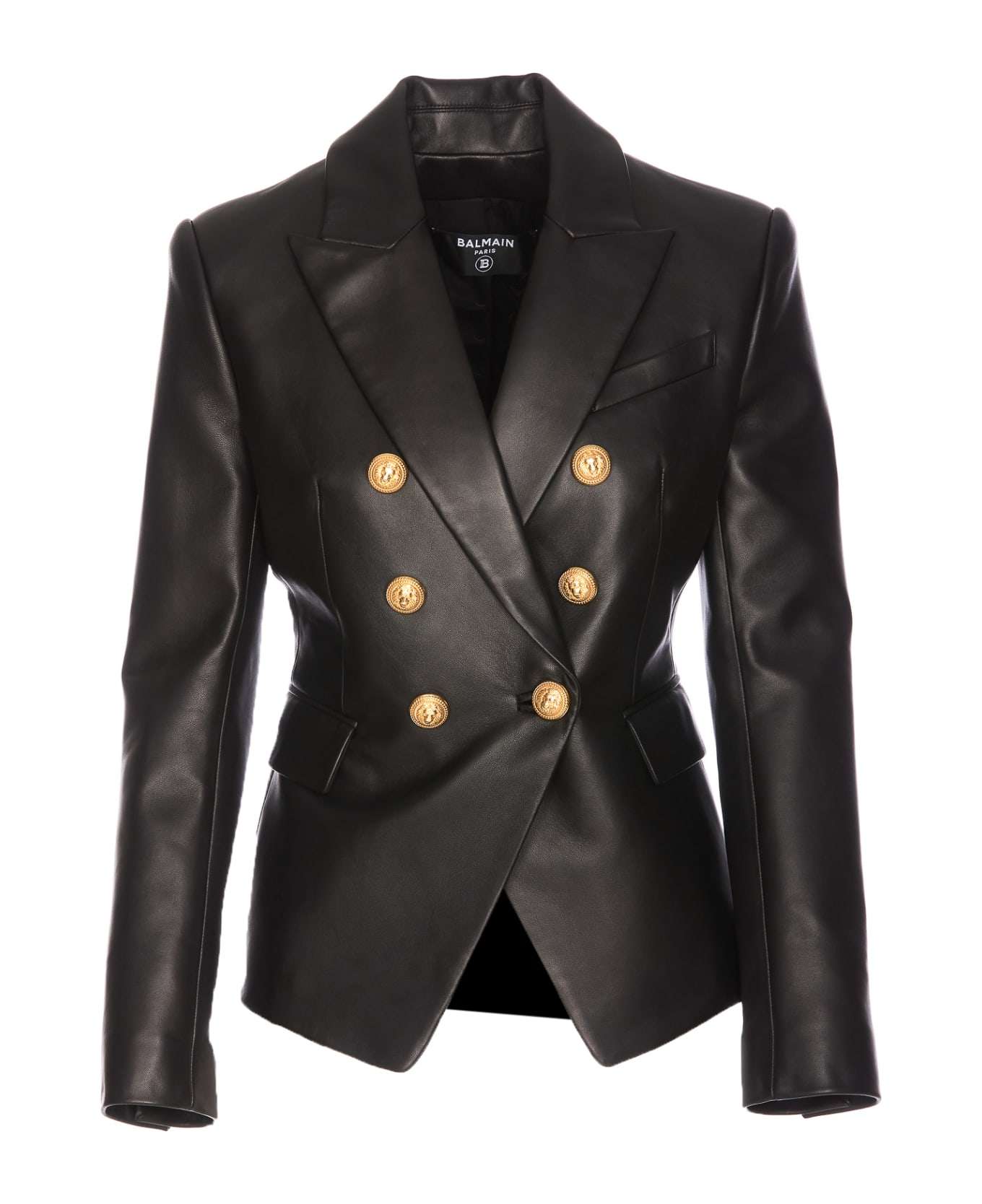 Balmain 6 Buttons Classic Leather Jacket - Black