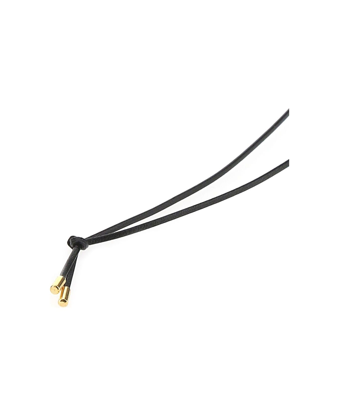 AMBUSH Black Leather Necklace - GOLD/BLACK