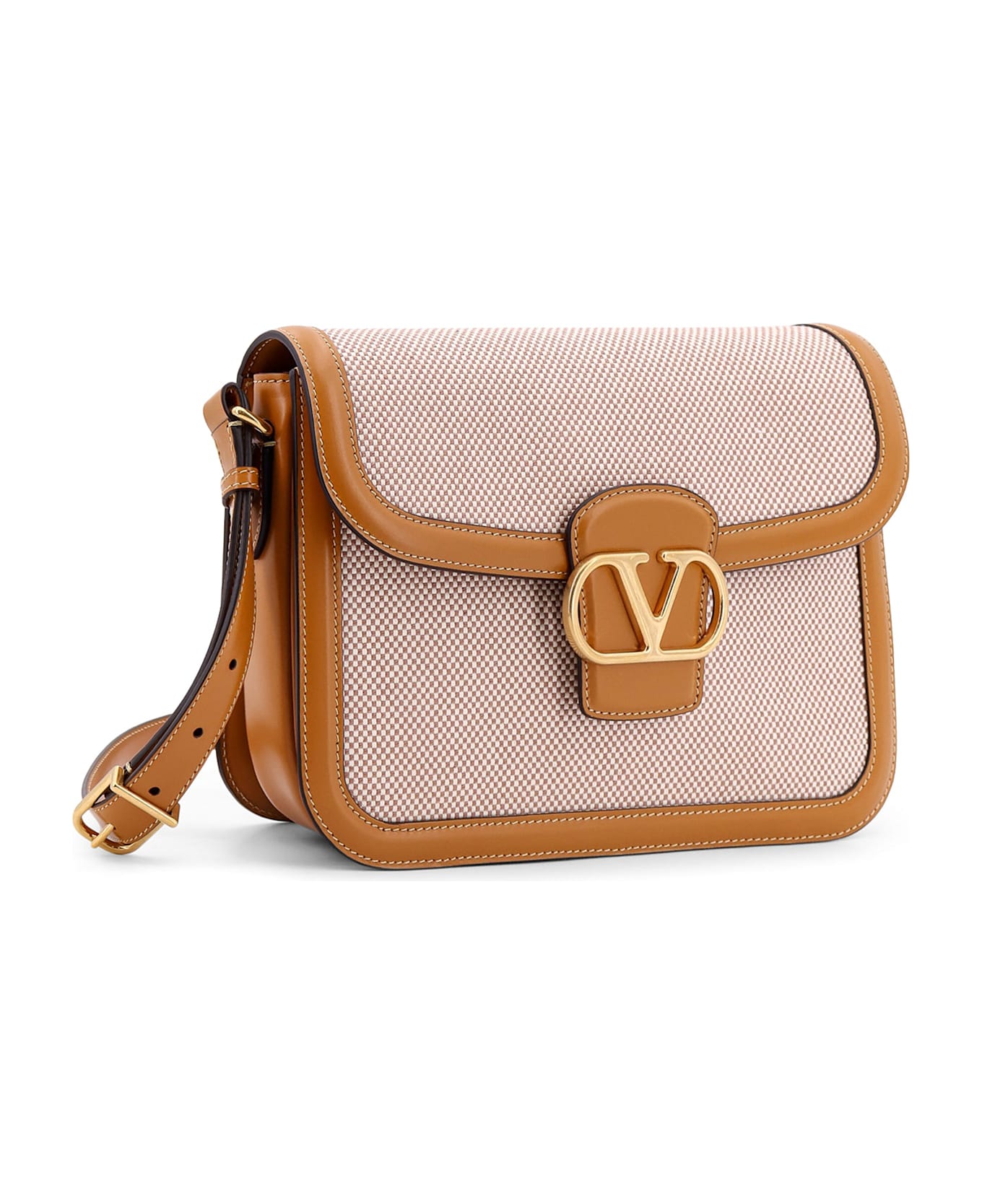 Valentino Garavani Logo Plaque Foldover Top Shoulder Bag - Beige ショルダーバッグ