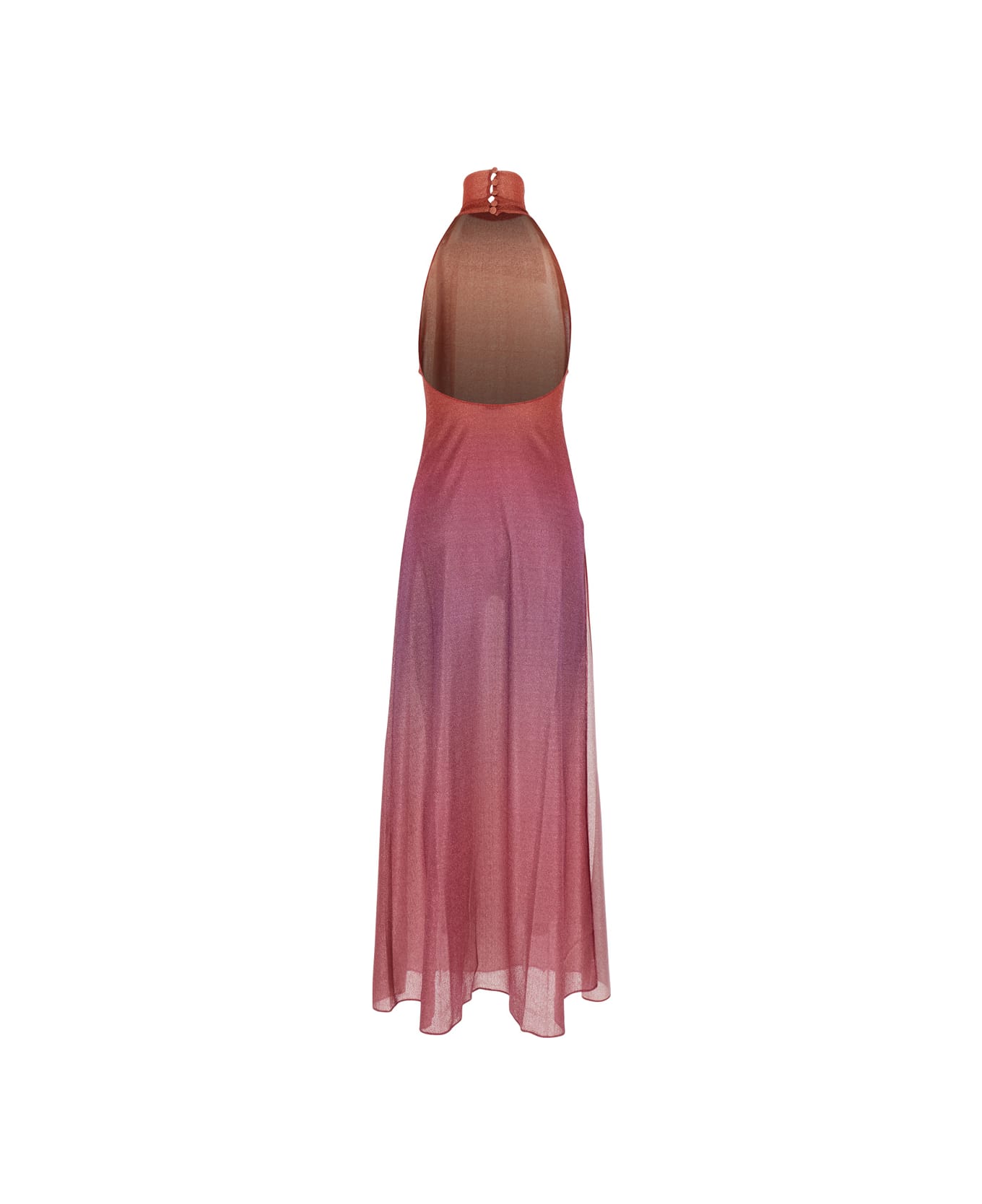 Oseree 'lumiere' Pink Dress With Halterneck And Side Single Slit In Tech Fabric Woman - Pink