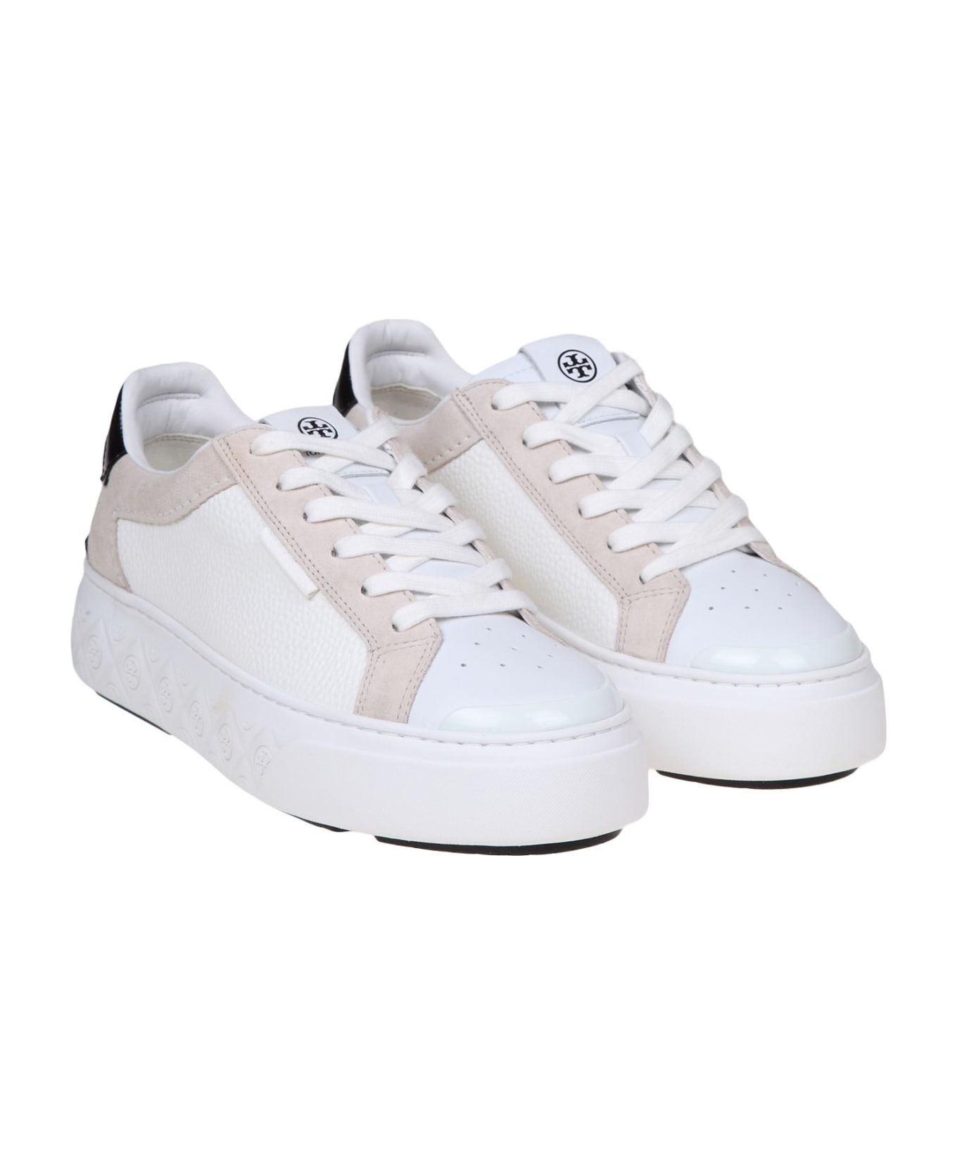 Tory Burch Ladybug Sneakers In White Suede And Leather - White/Black ウェッジシューズ
