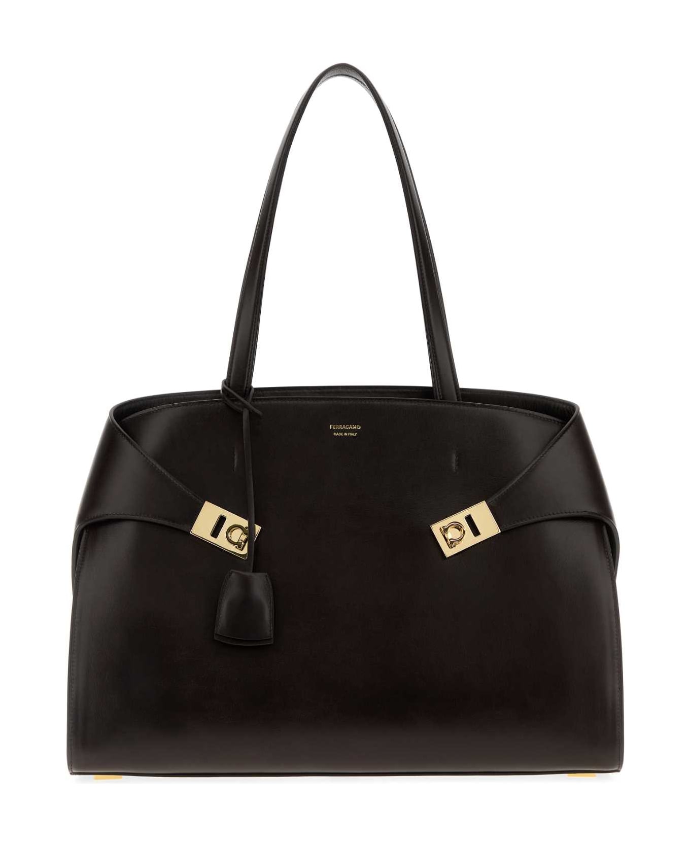 Ferragamo Dark Brown Hug Shopping Bag - BLACK