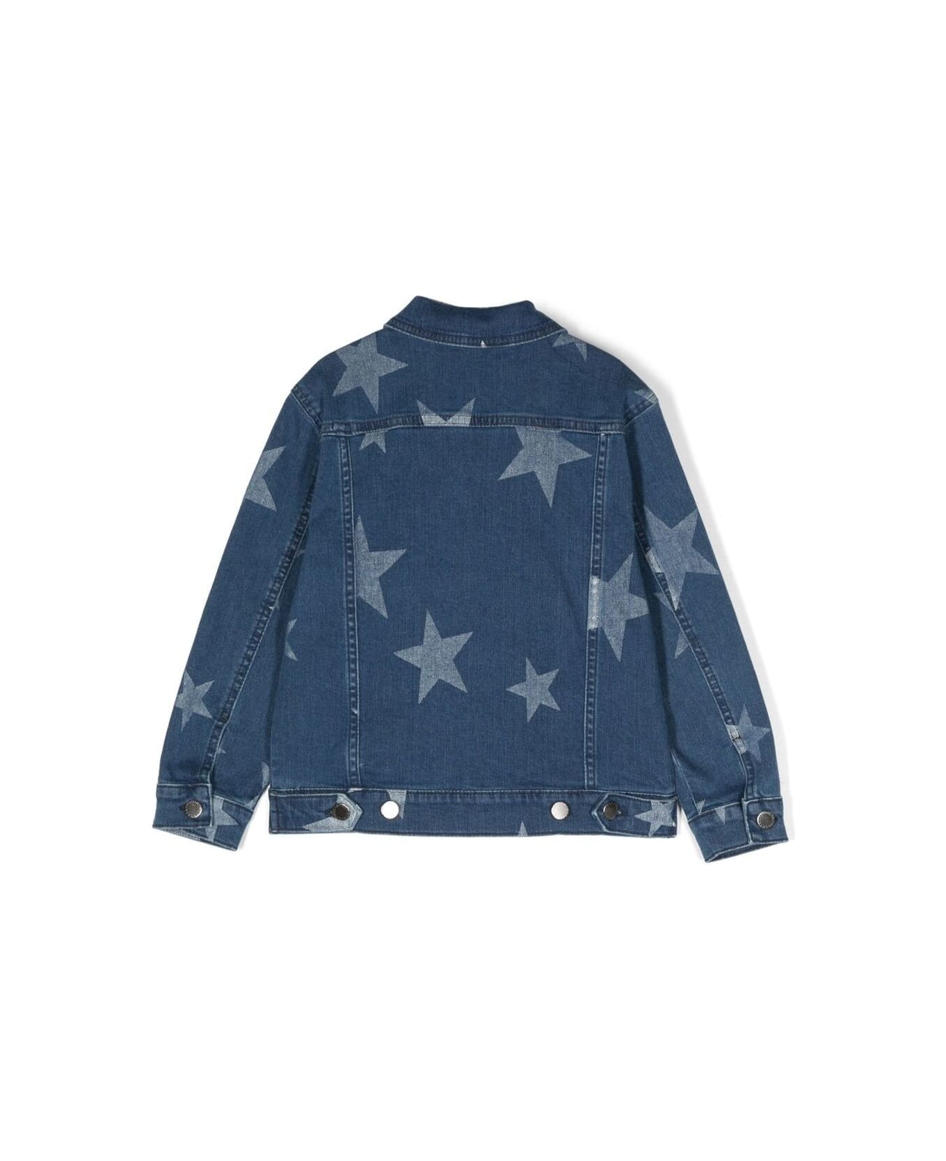 Stella McCartney Jeans Jacket With Star Print In Stretch Cotton Girl - Blu Denim コート＆ジャケット