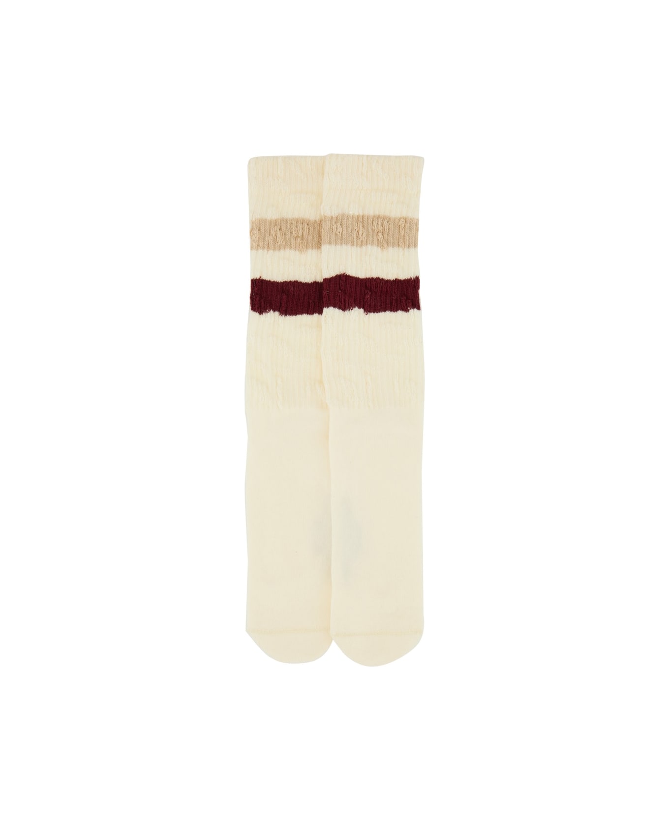 Golden Goose Socks With Distressed Details And Stripes - WHITE