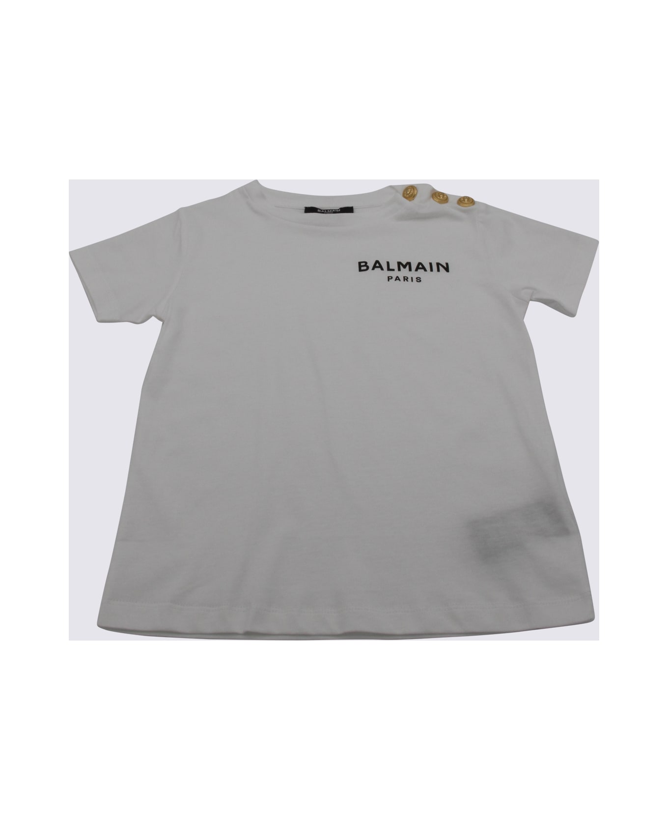 Balmain White And Gold Cotton Logo T-shirt - White