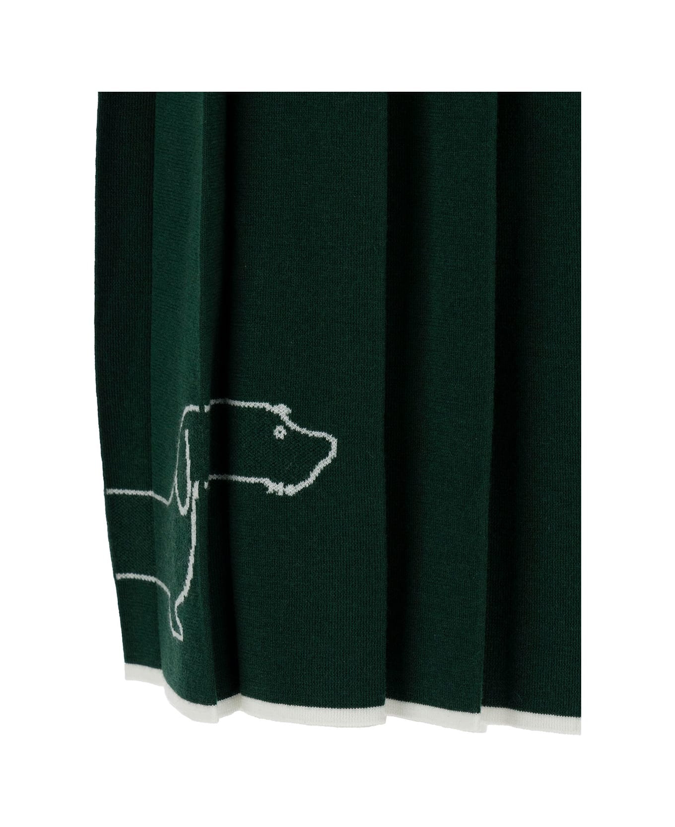 Thom Browne Green Pleated Mini-skirt With Dachshund Print And 4 Bar Detail In Wool Woman - Green