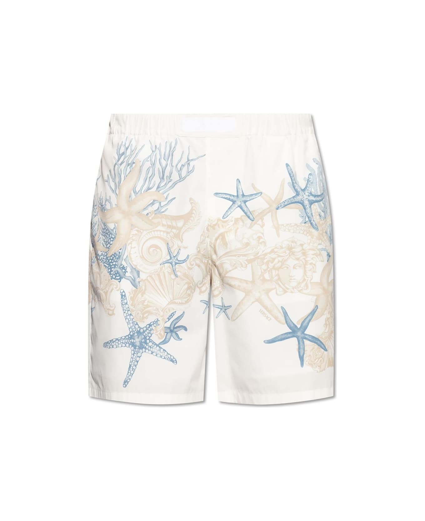 Versace Barocco Sea Logo-patch Shorts - White