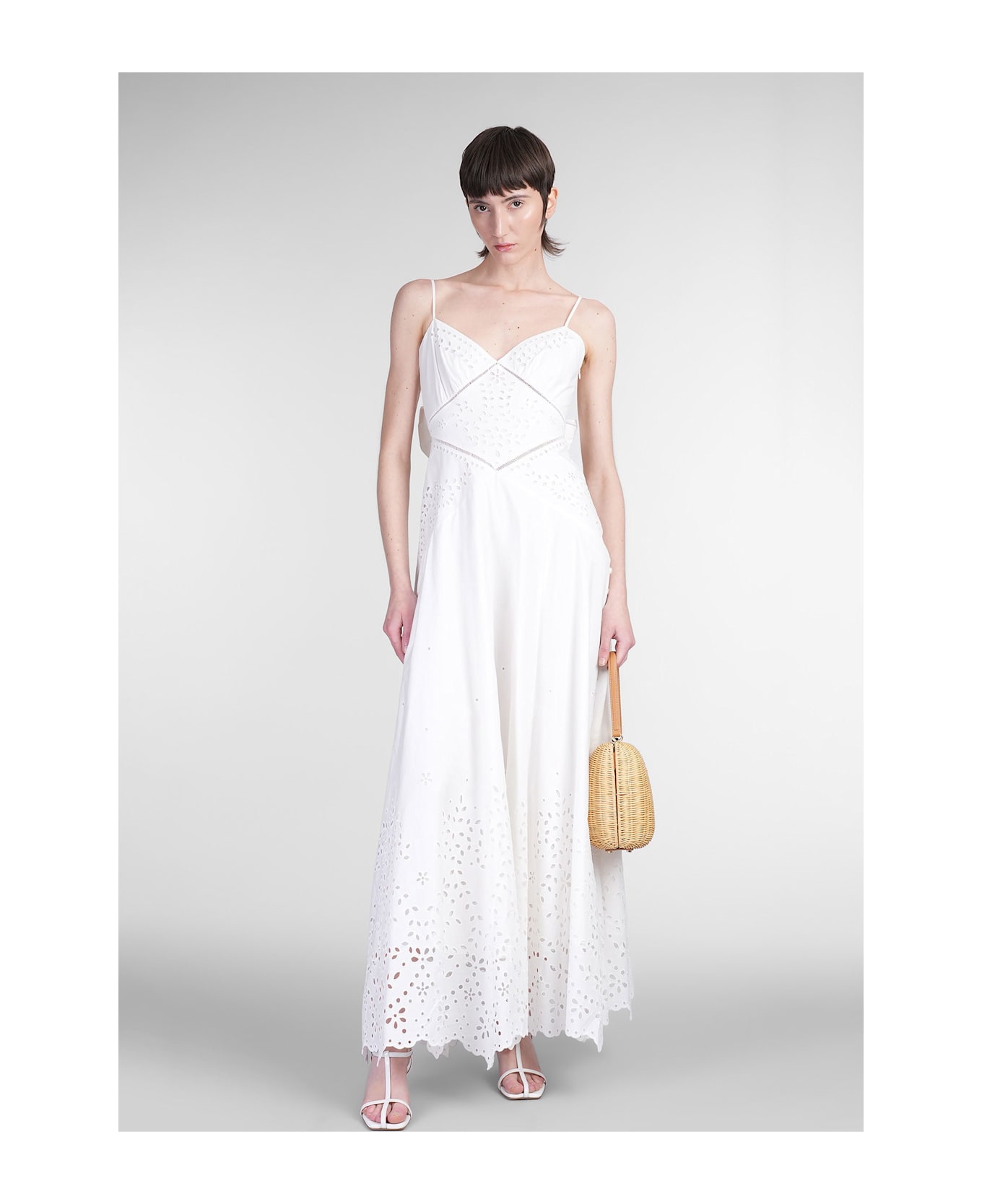 self-portrait Long Dress In White Cotton - white