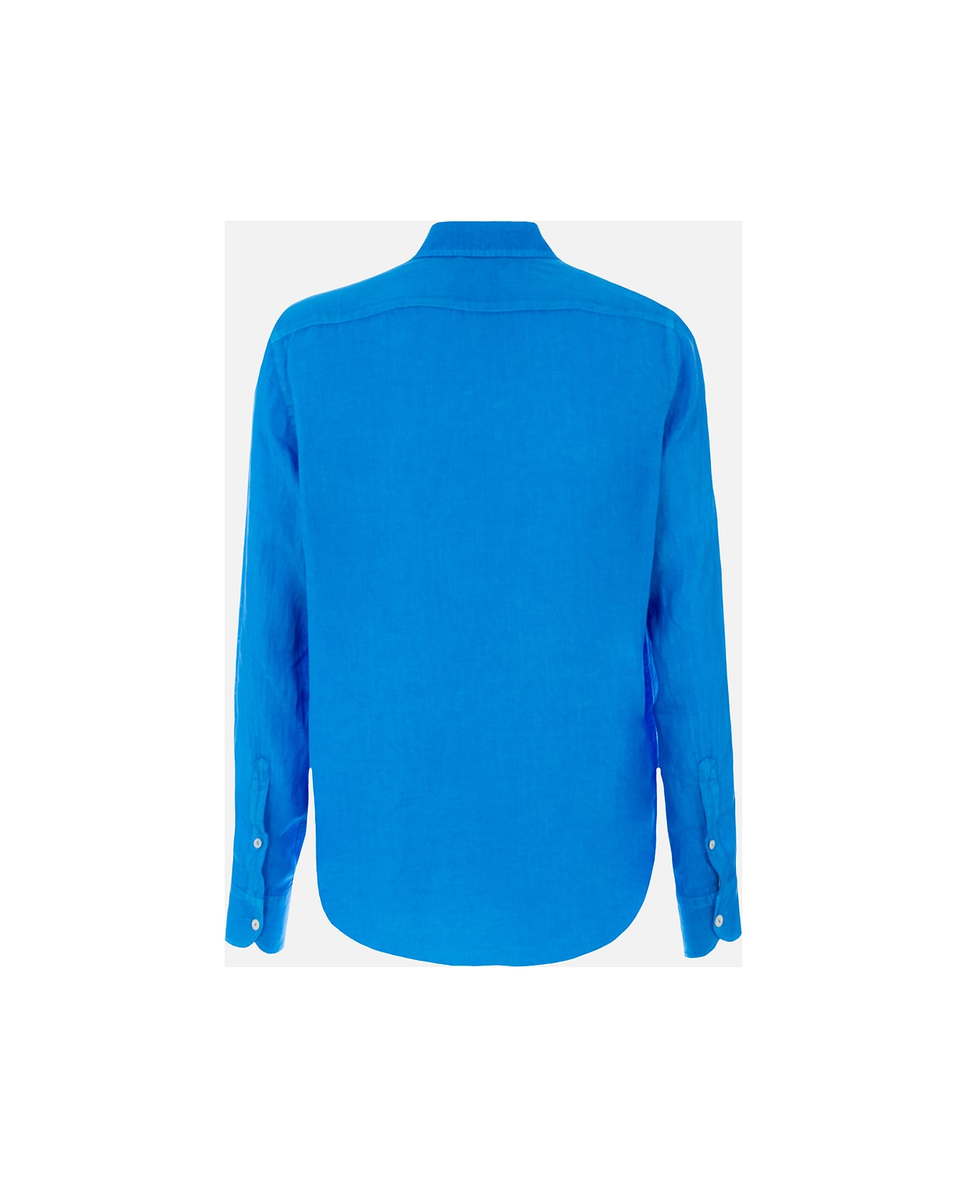 MC2 Saint Barth Man Watercolor Bluette Linen Shirt Pamplona - SKY