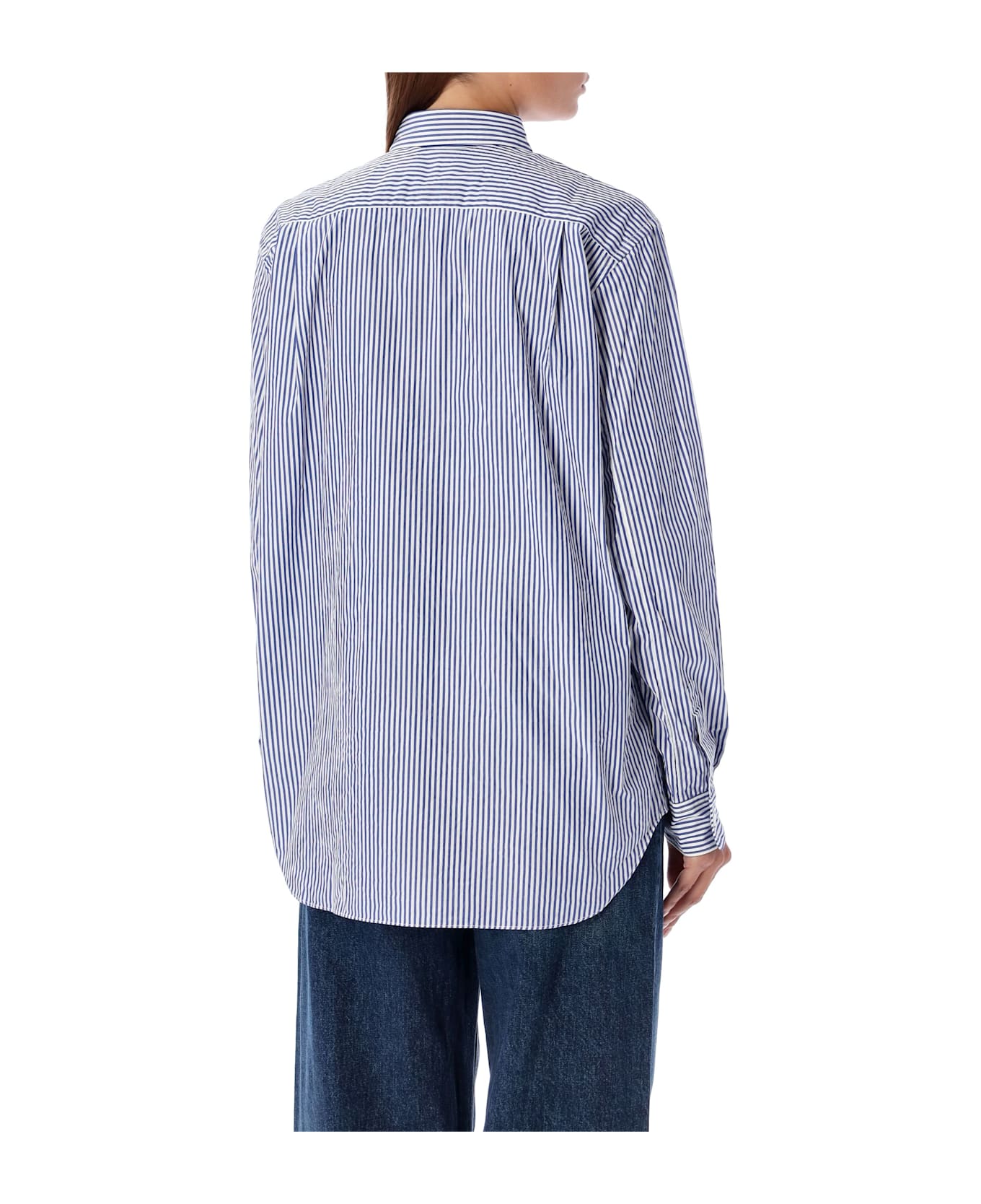 Comme des Garçons Play Striped Shirt With Black Heart Patch - BLUE STRIPE