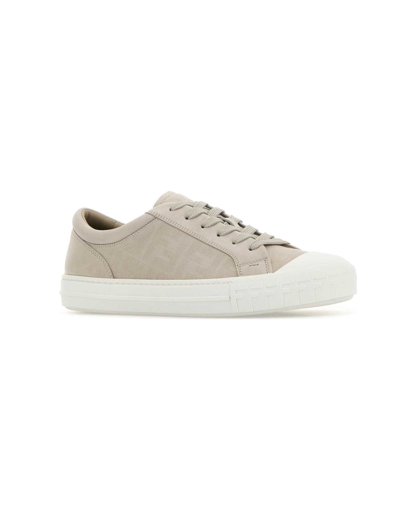 Fendi Light Grey Leather Domino Sneakers - BEIGE+BEIGE
