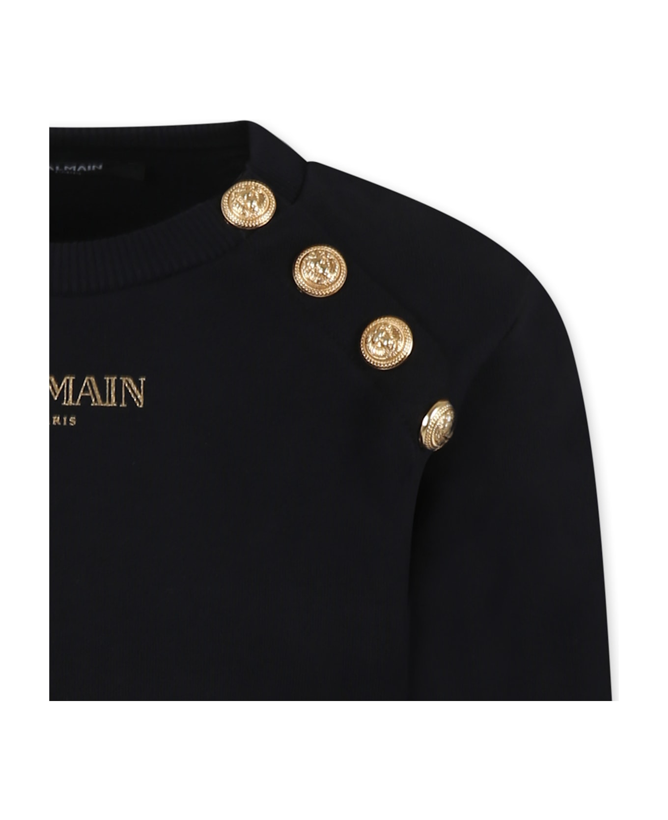 Balmain Black Sweatshirt For Girl With Logo - Black