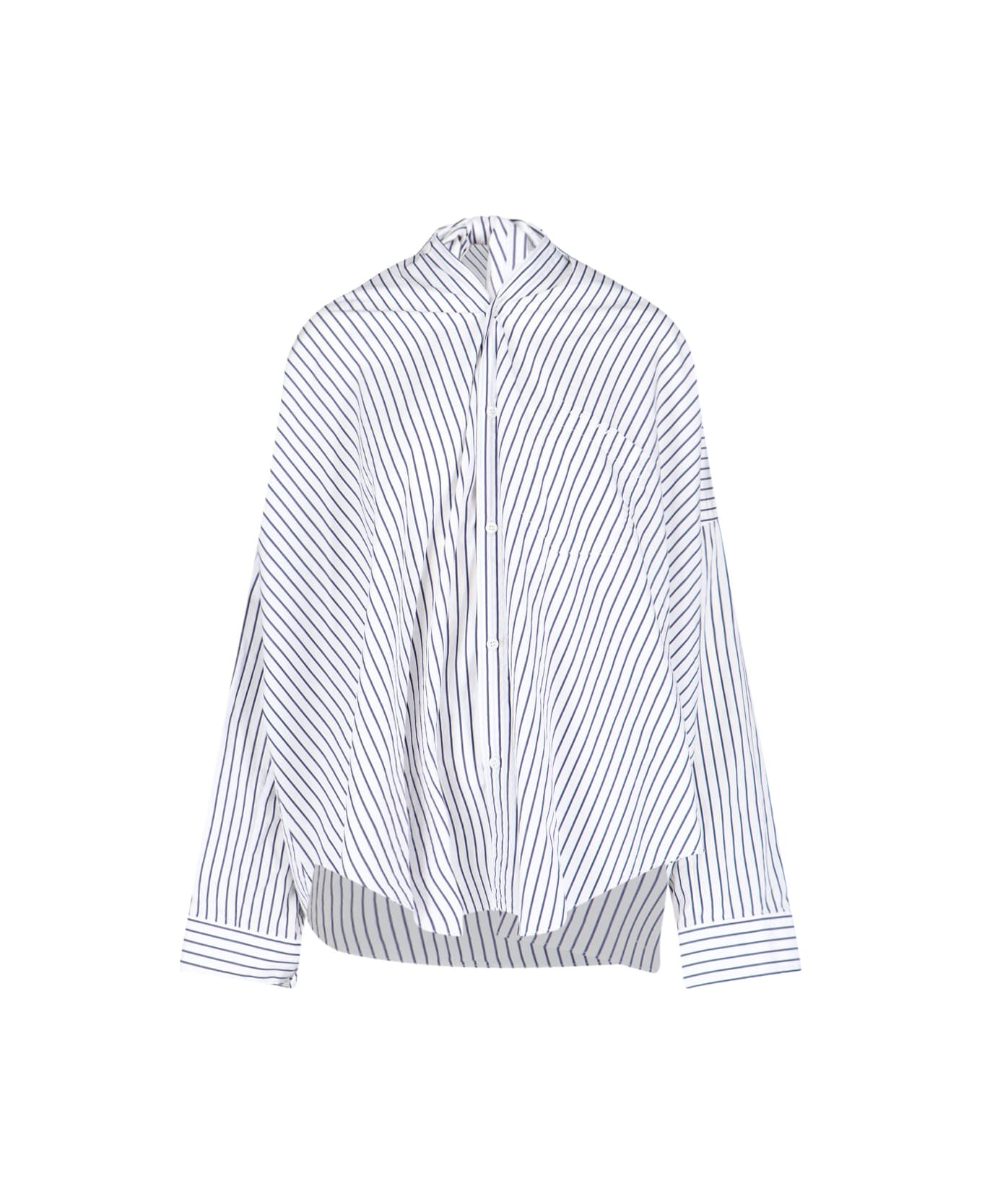 Balenciaga Striped Shirt With Bow Detail - Blue