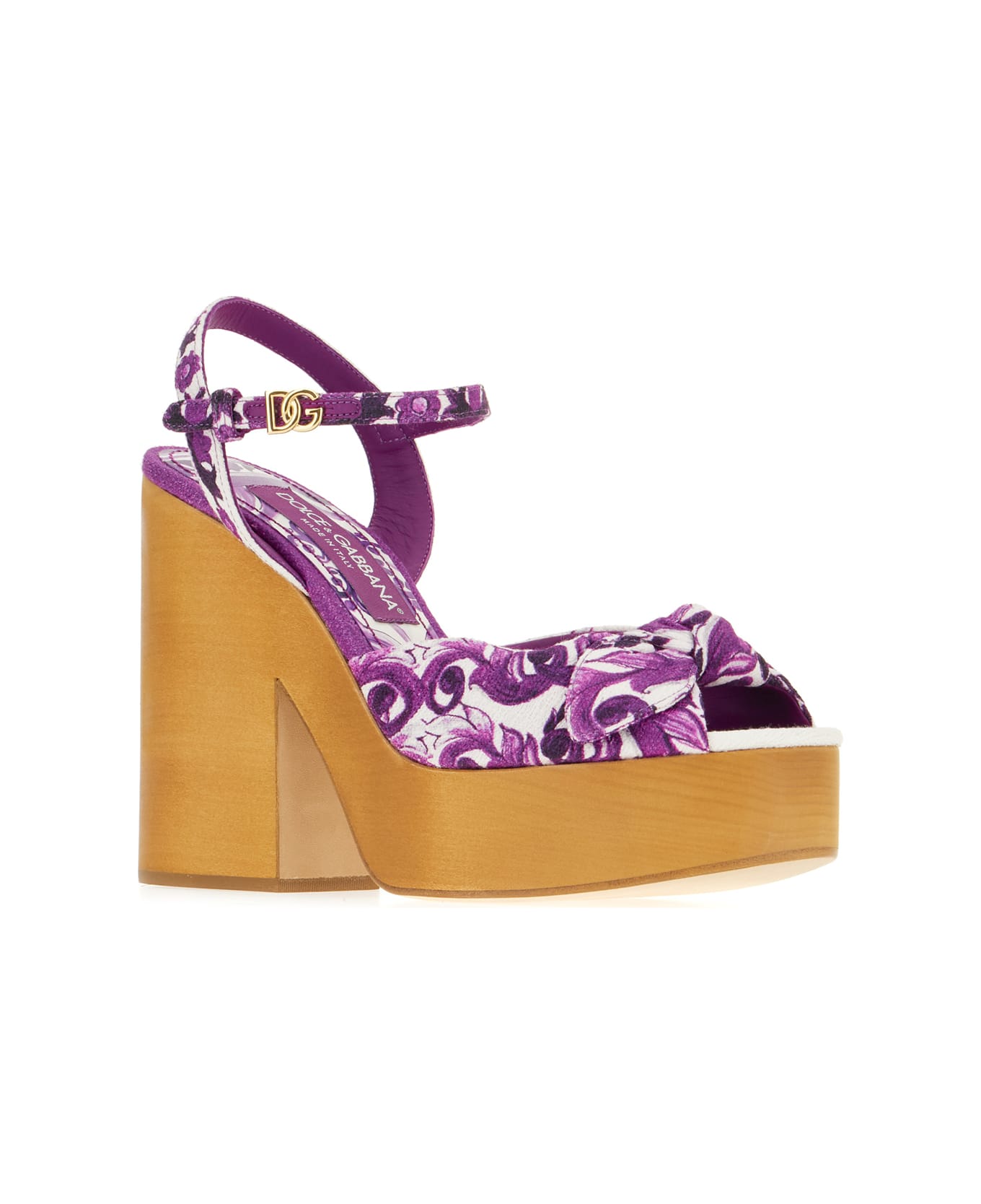 Dolce & Gabbana Embroidered Fabric Sandals - MAIOLICA 3 VIOLA