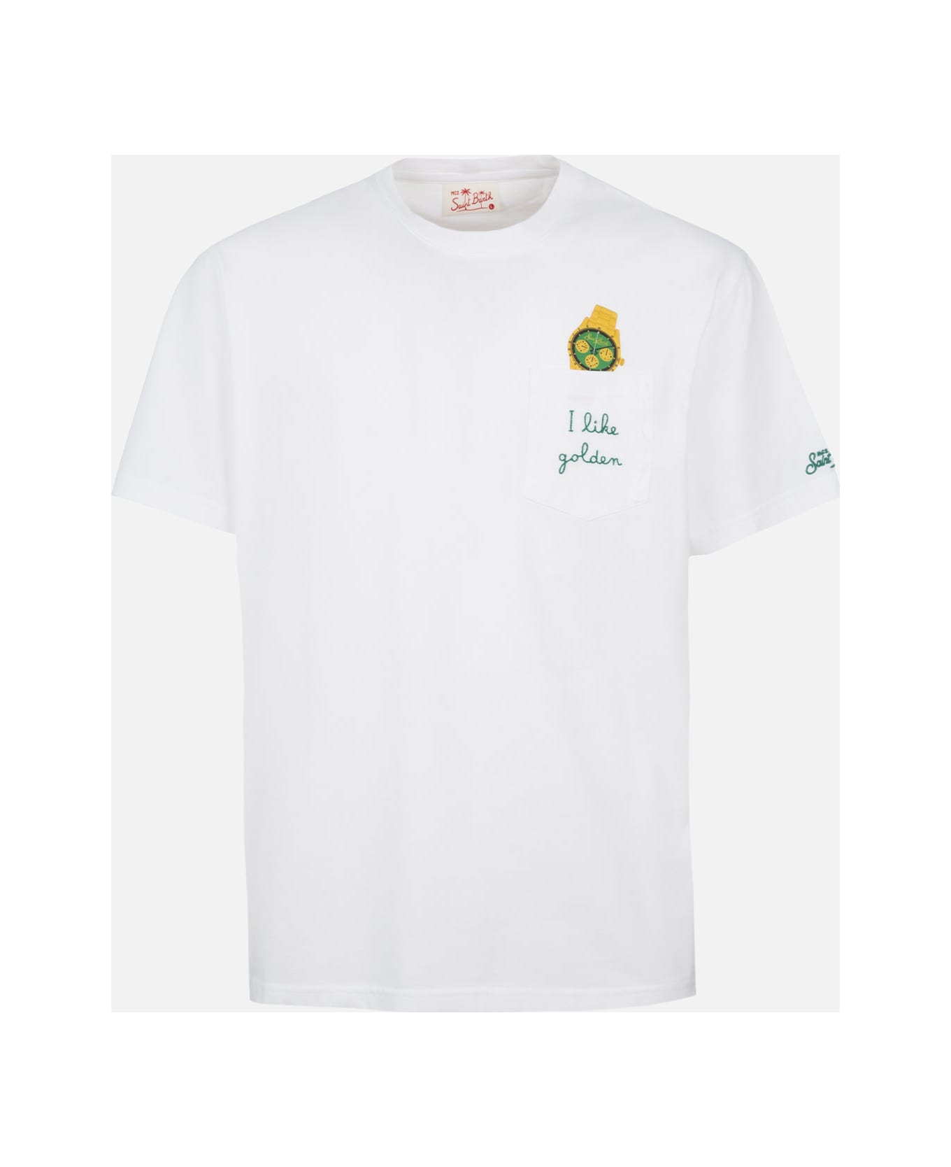 MC2 Saint Barth Man Cotton T-shirt Austin With Watch Print And Embroidery - WHITE