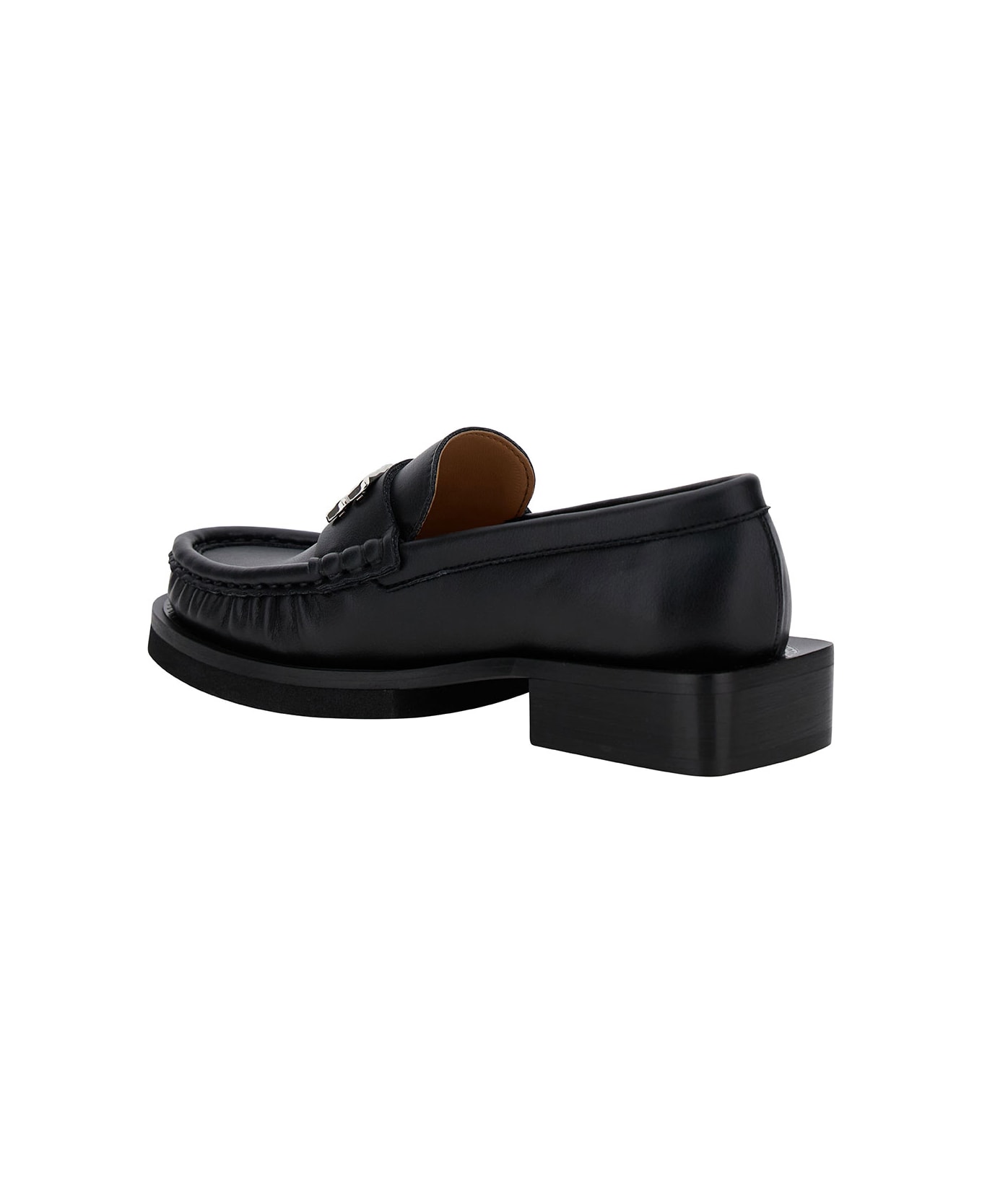 Ganni 'butterfly' Black Loafers With Logo Detail In Leather Woman - Black