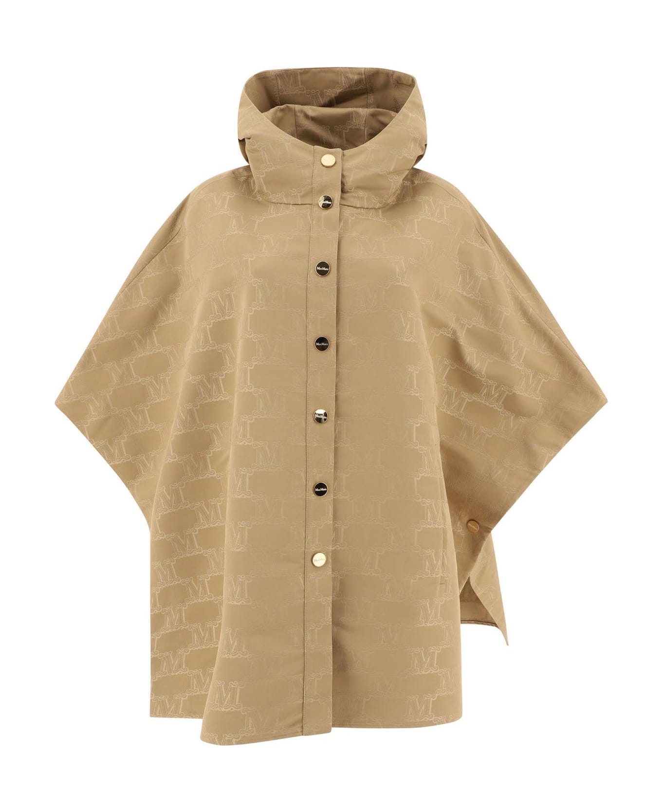 Max Mara Logo Jacquard High Neck Cape - Beige