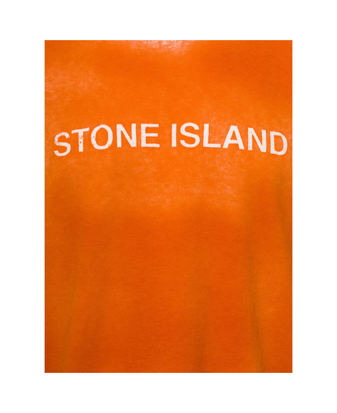 Stone Island Orange T-shirt With Logo Print And Fade Effect In Cotton Man - Orange