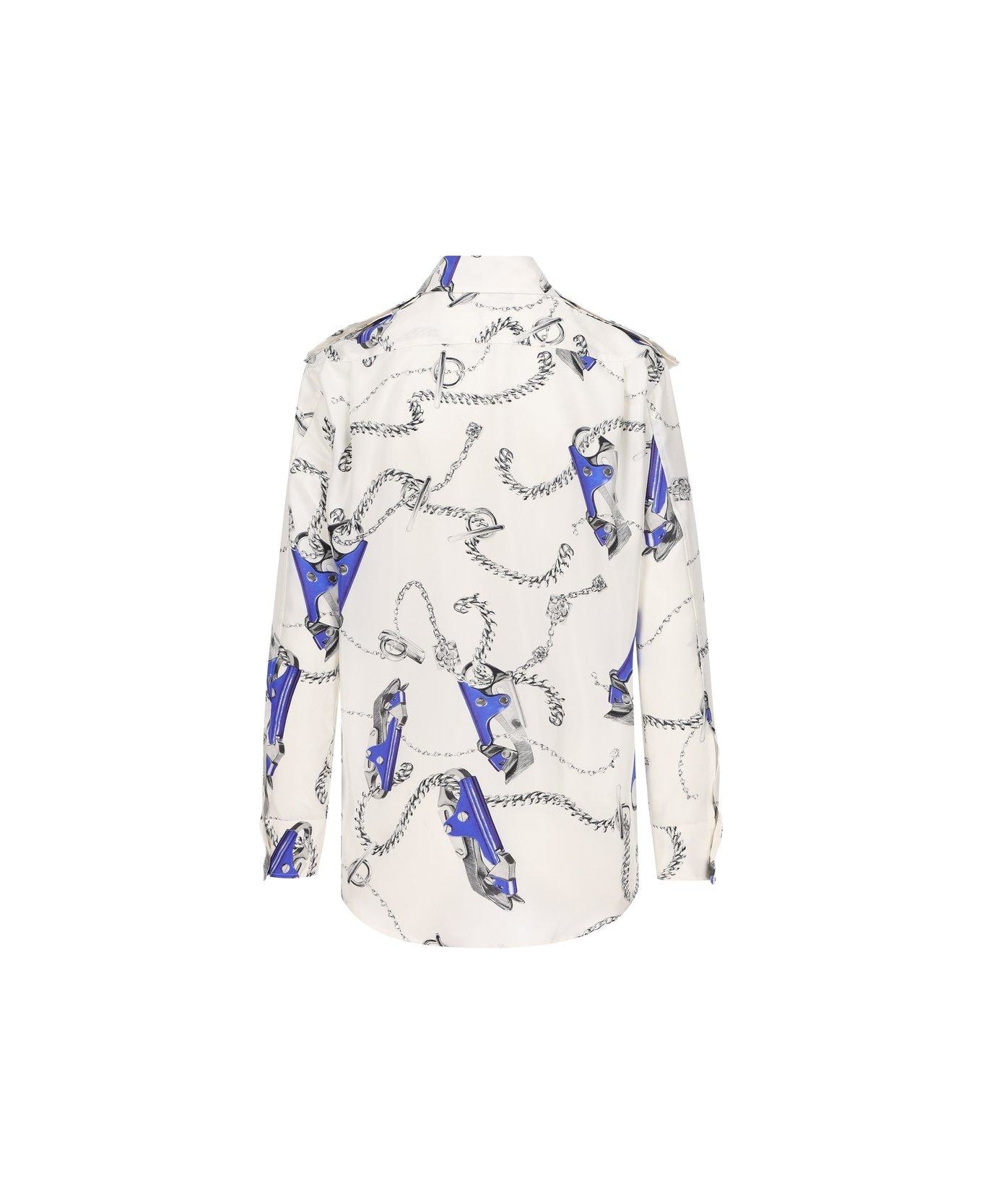 Burberry Graphic Printed Buttoned Shirt - WHITE/BLUE