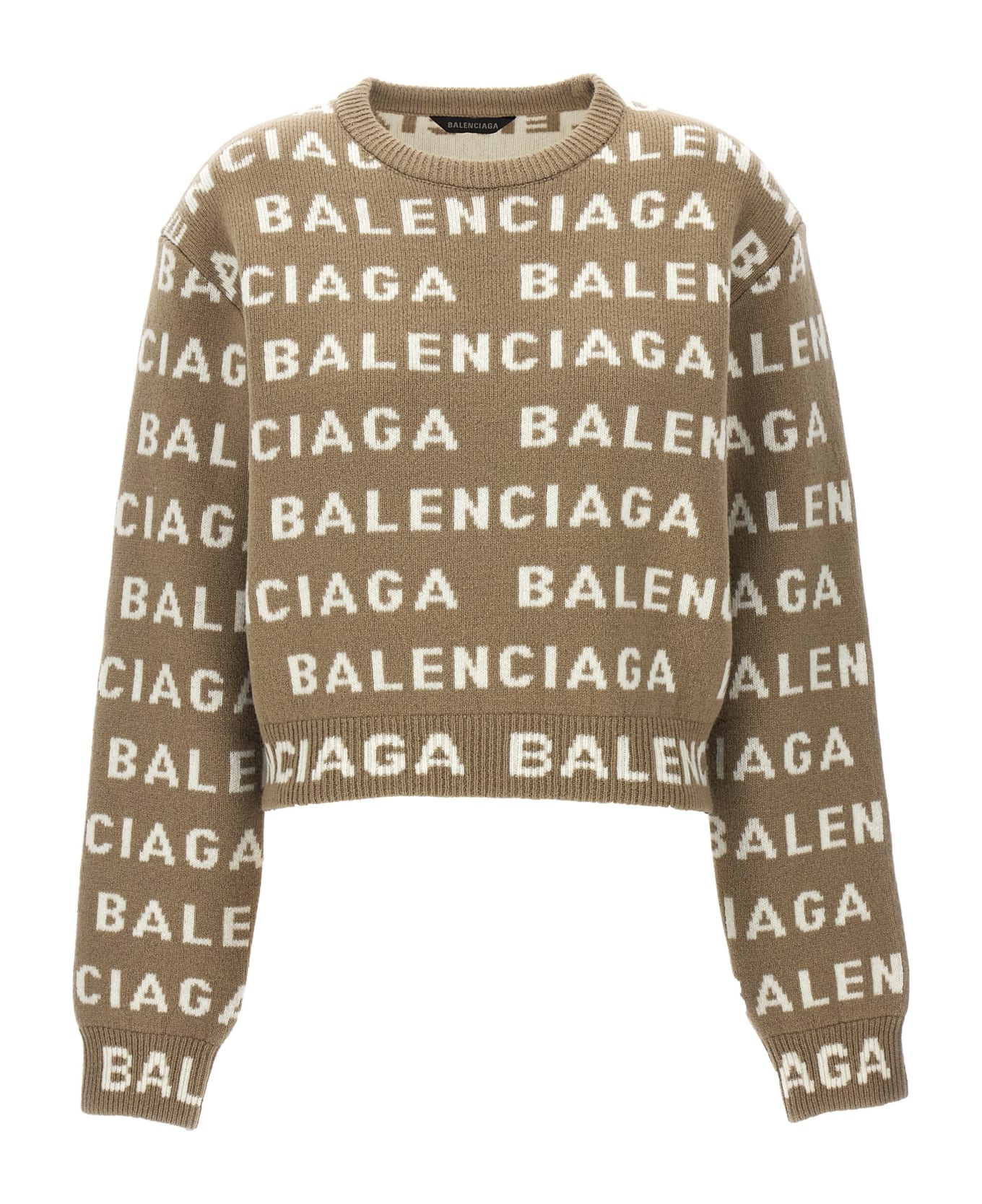Balenciaga All-over Logo Sweater - Beige