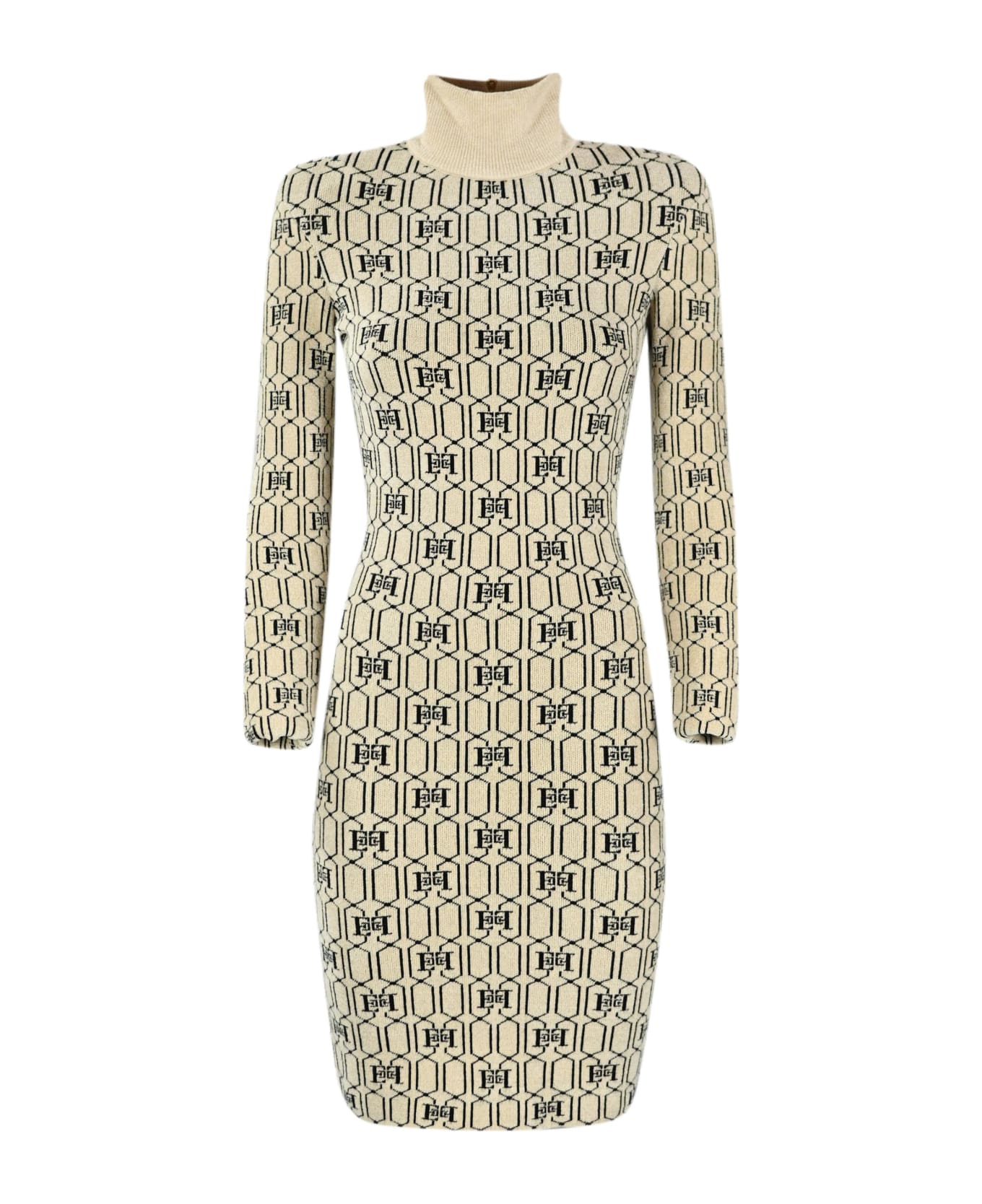 Elisabetta Franchi Dress In Chenille With Logo - Champagne