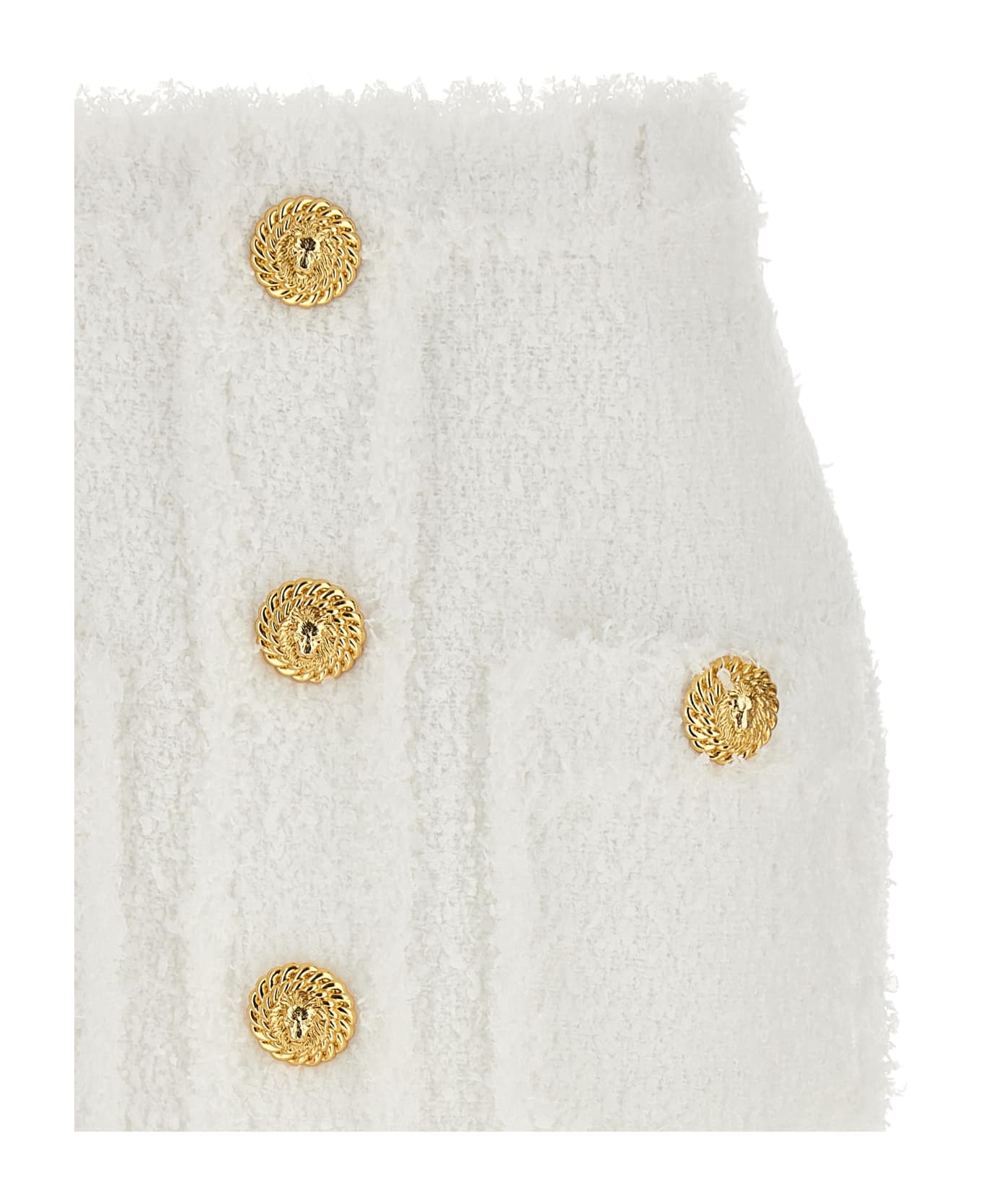 Balmain Button Tweed Skirt - Blanc
