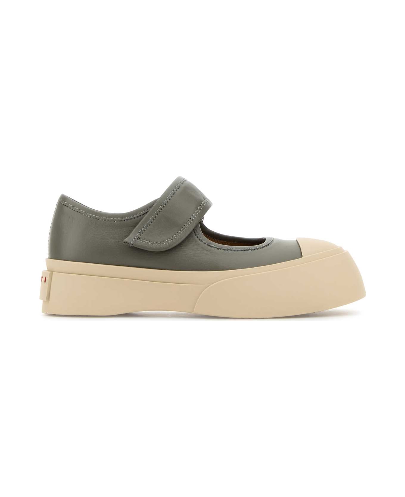 Marni Grey Leather Mary Jane Sneakers - NEUTRALGREY