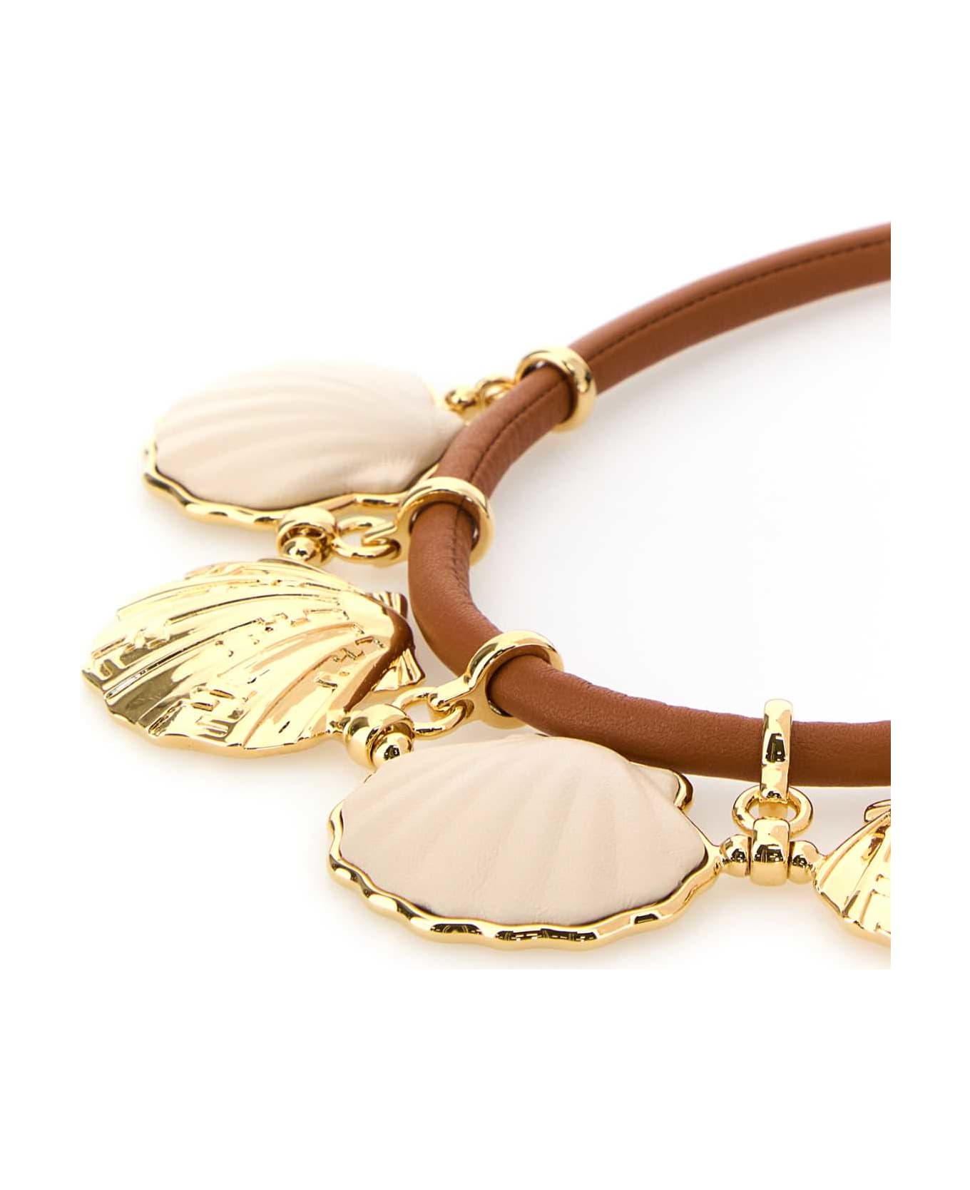 Fendi Multicolor Leather And Metal Forever Fendi Necklace - NATURALE