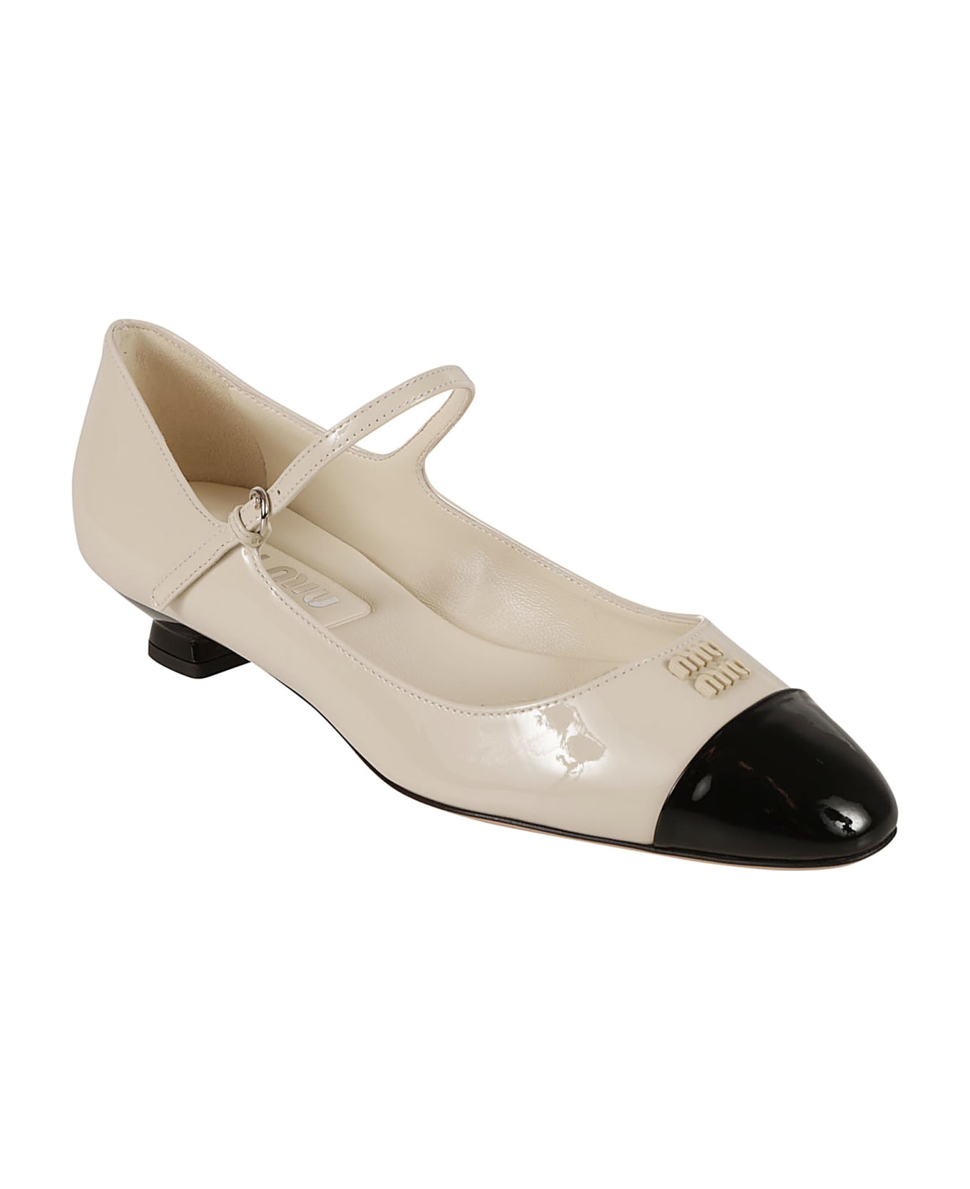 Miu Miu Patent Leather Mary Jane Shoes - Avorio+nero