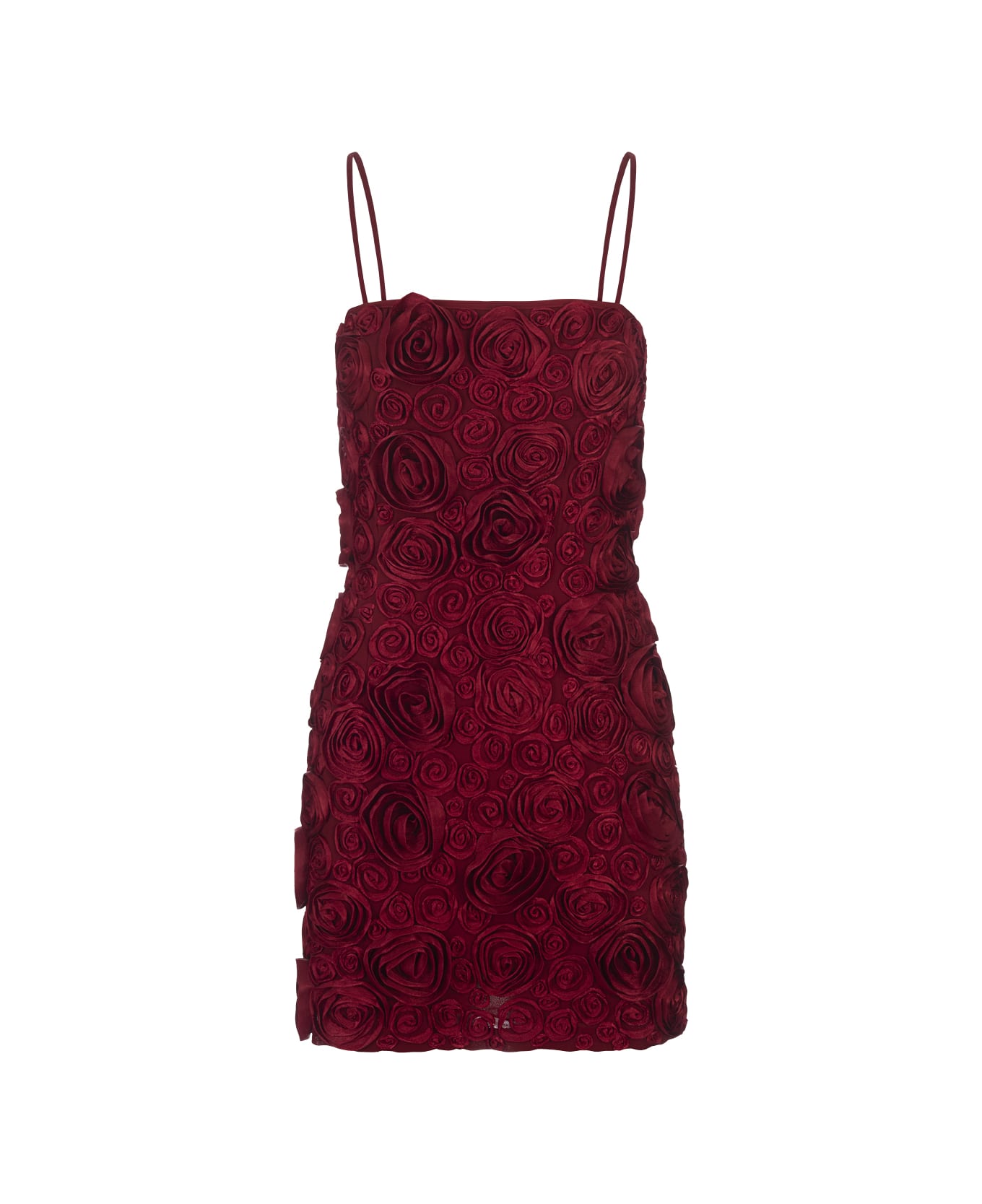 Blumarine Red Slip Dress With 3d Rose Embroidery - Red