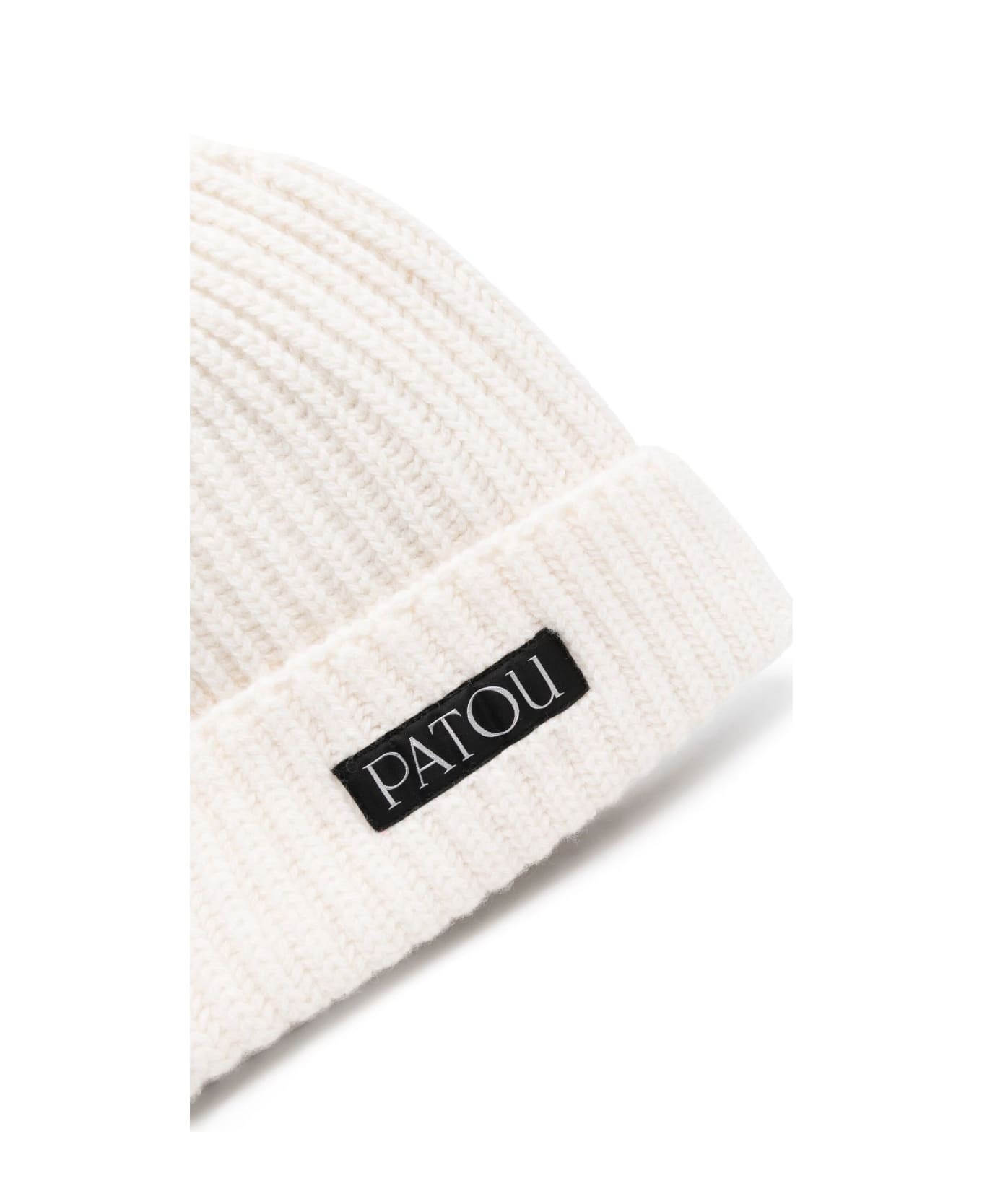 Patou White And Black Wool-cashmere Blend Beanie - White 帽子