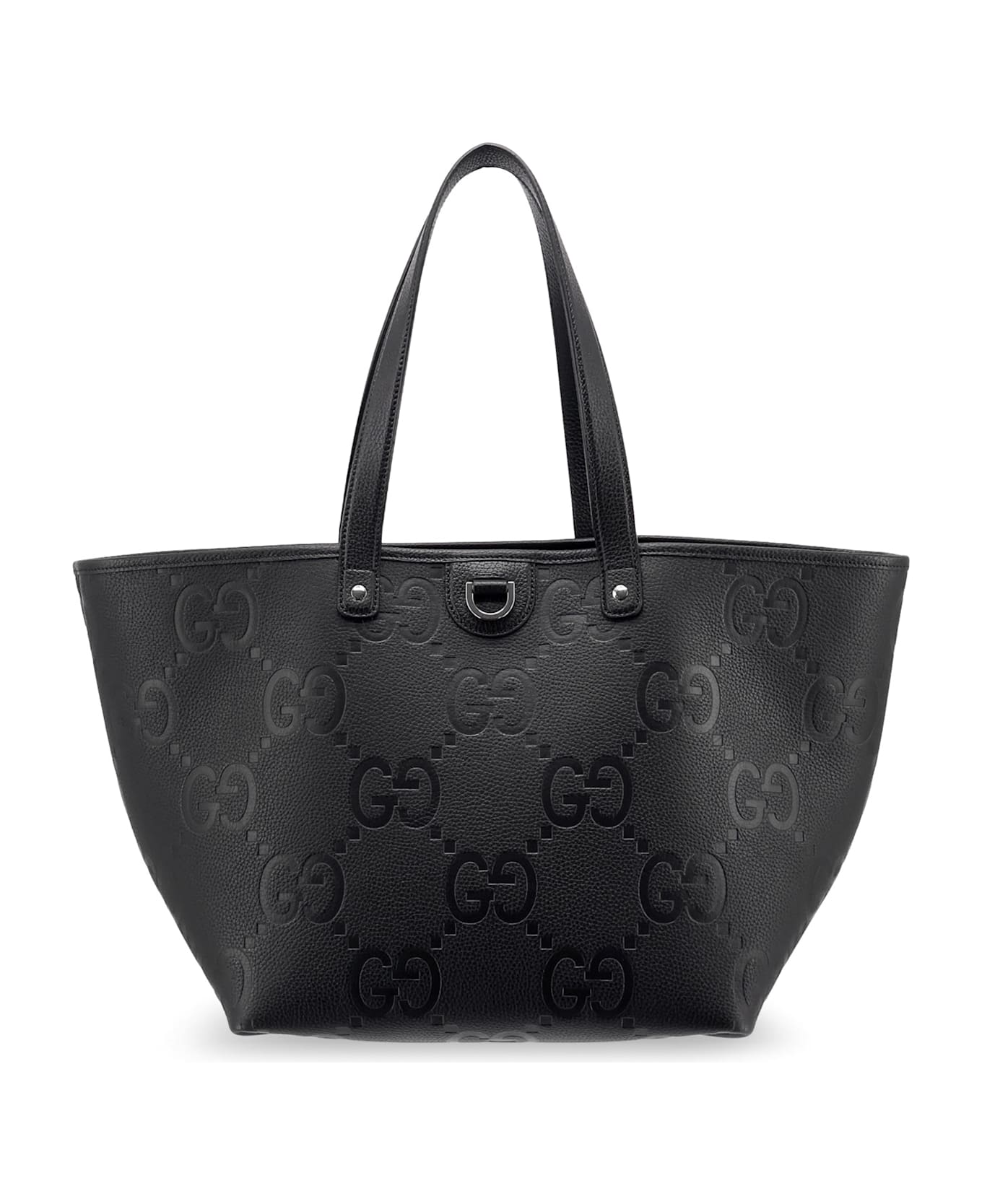 Gucci Leather Shopping Bag With Jumbo Gg Motif - Black