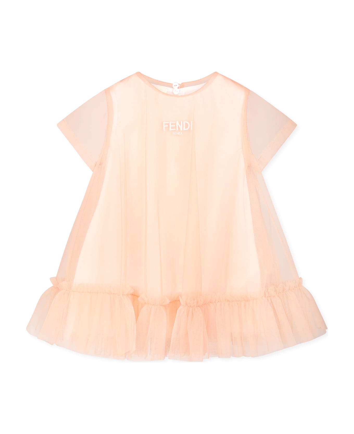 Fendi Pink Dress For Baby Girl With Logo - Pink