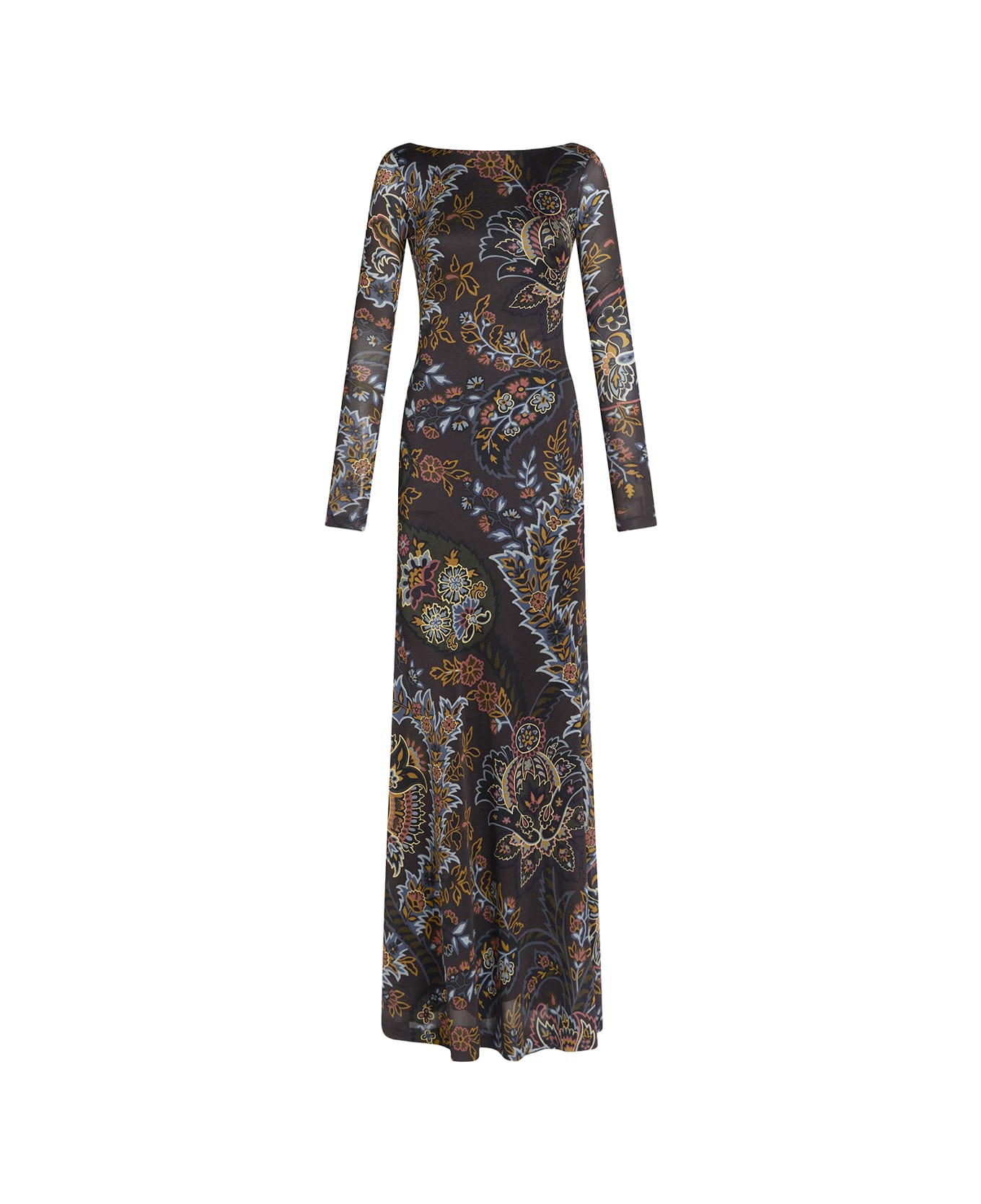 Etro Black Jersey Long Dress With Paisley Print - Black