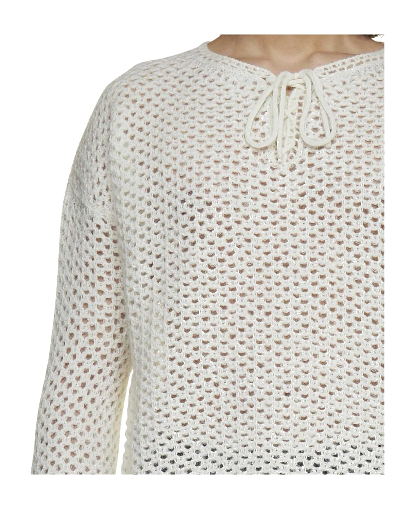 Saint Laurent Crochet Wool Pullover - White ニットウェア