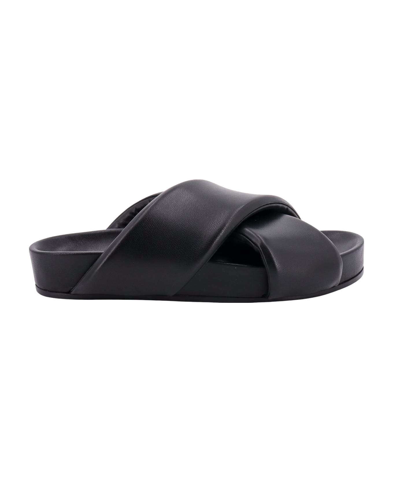 Jil Sander Black Leather Slides - Black