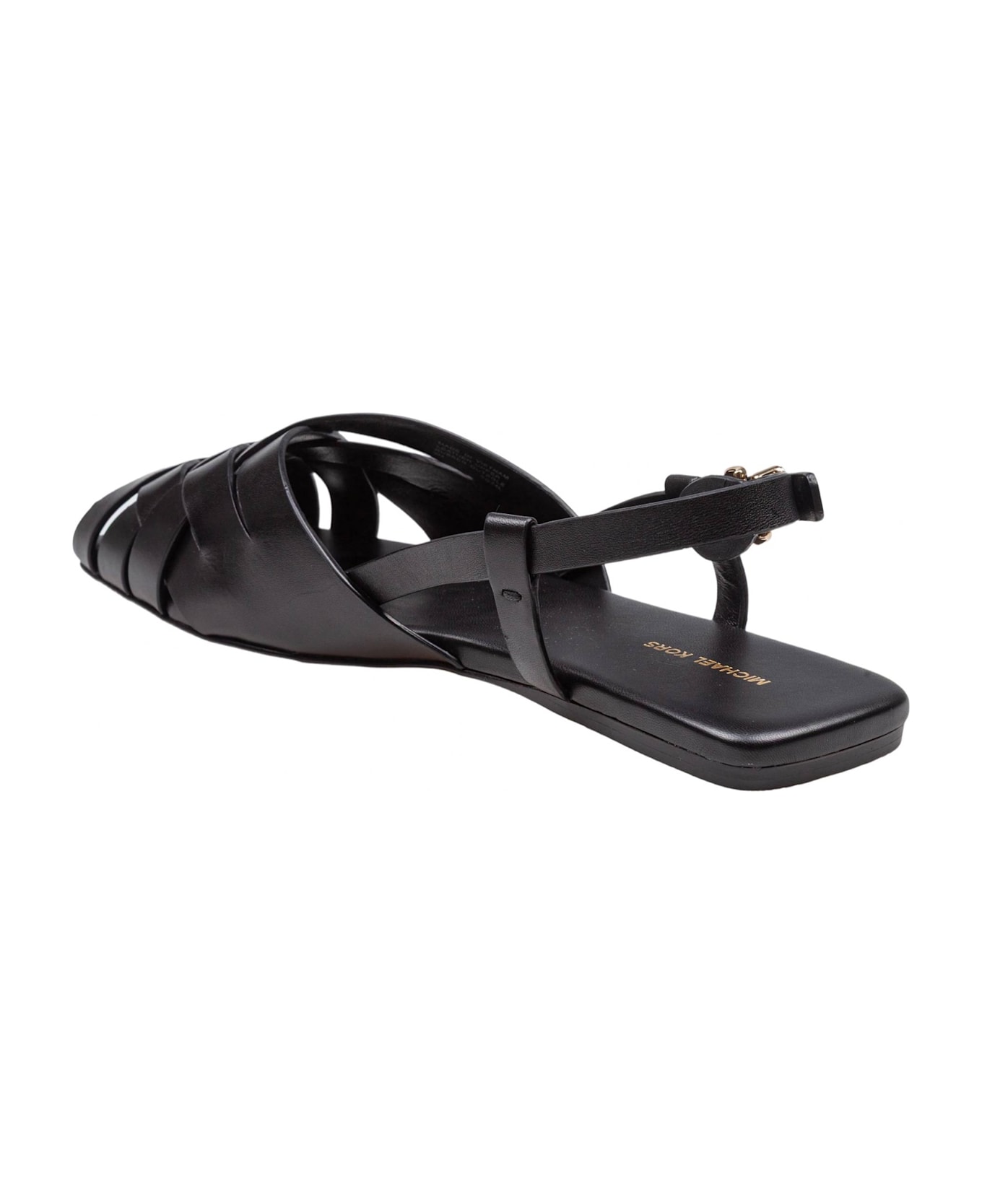 Michael Kors Irene Flat Sandal In Woven Leather Color Black - Black