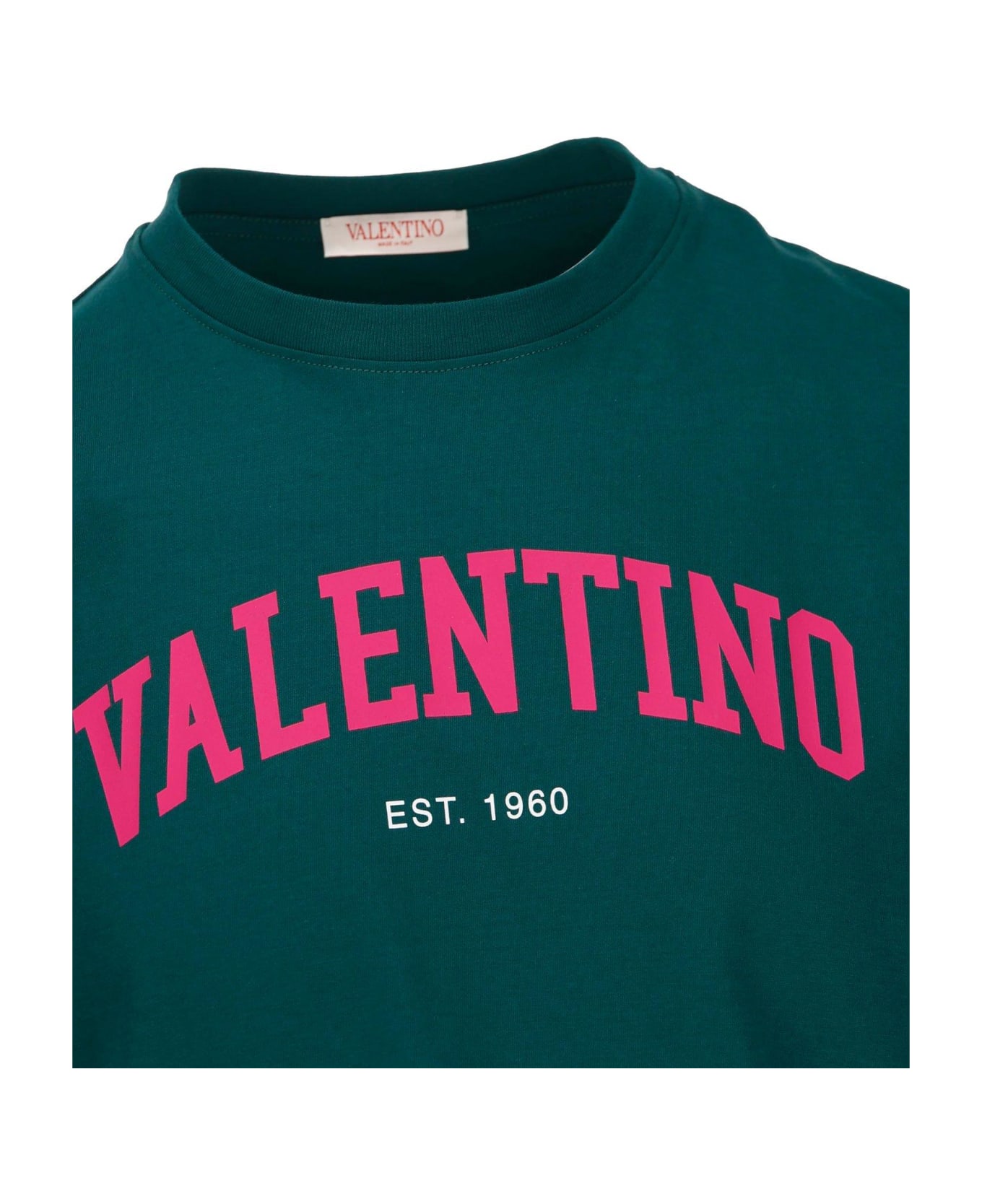 Valentino Logo Printed Crewneck T-shirt - Verde/pink Pp