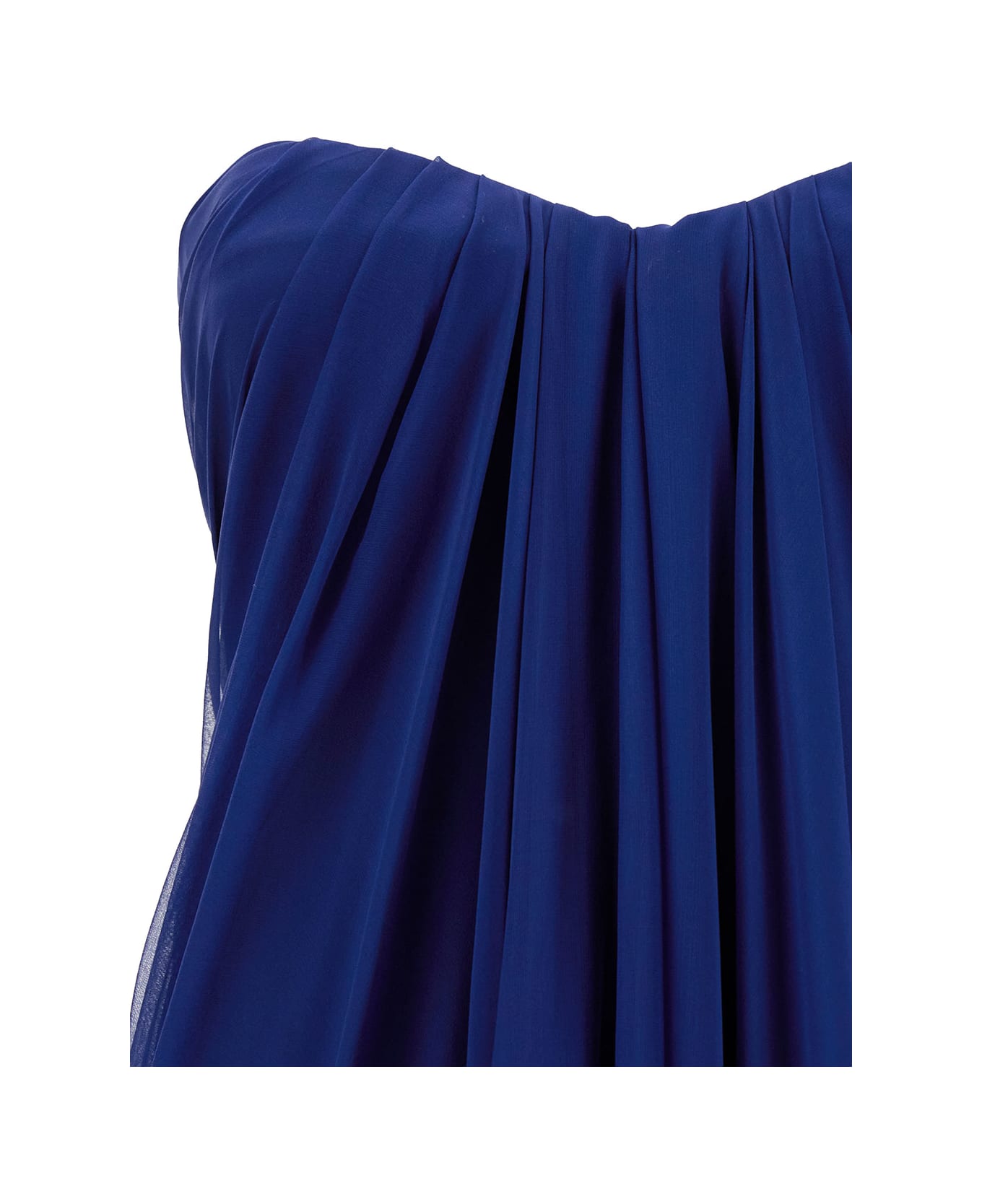 Alexander McQueen Maxi Blue Draped Bustier Dress In Silk Woman - Blu