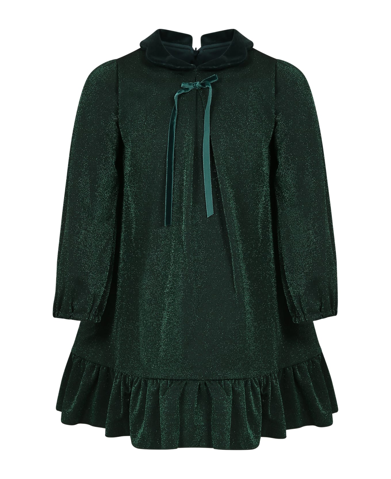 La stupenderia Green Dress For Girl With Bow - Green ワンピース＆ドレス