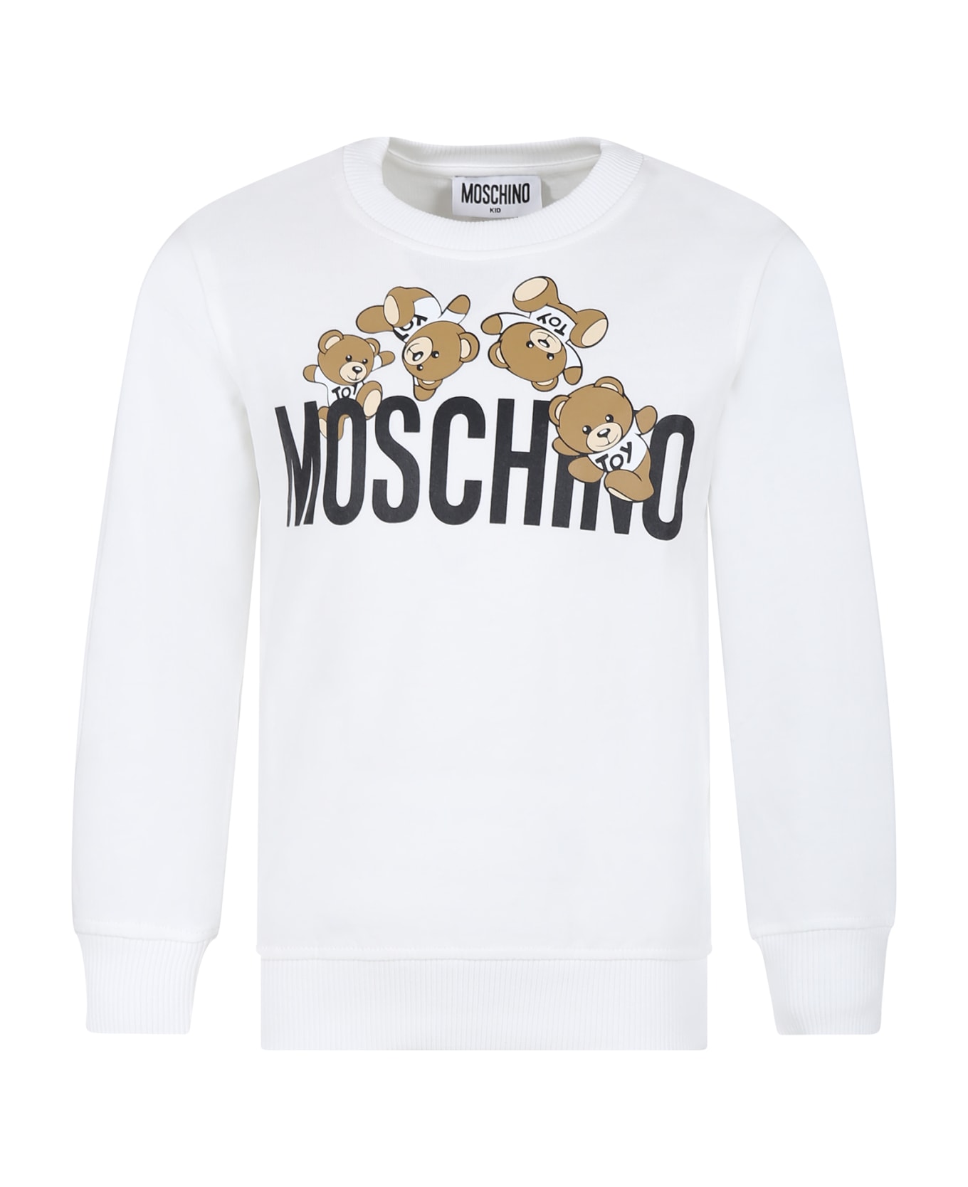 Moschino White Sweatshirt For Kids With Teddy Bear And Logo - White ニットウェア＆スウェットシャツ