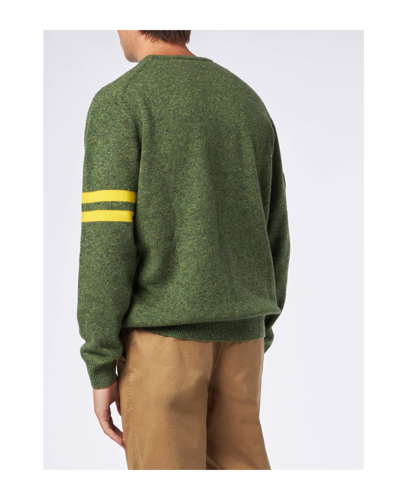 MC2 Saint Barth Man Crewneck Donegal Sweater With Snoopy Jacquard | Snoopy - ©peanuts Special Edition - GREEN