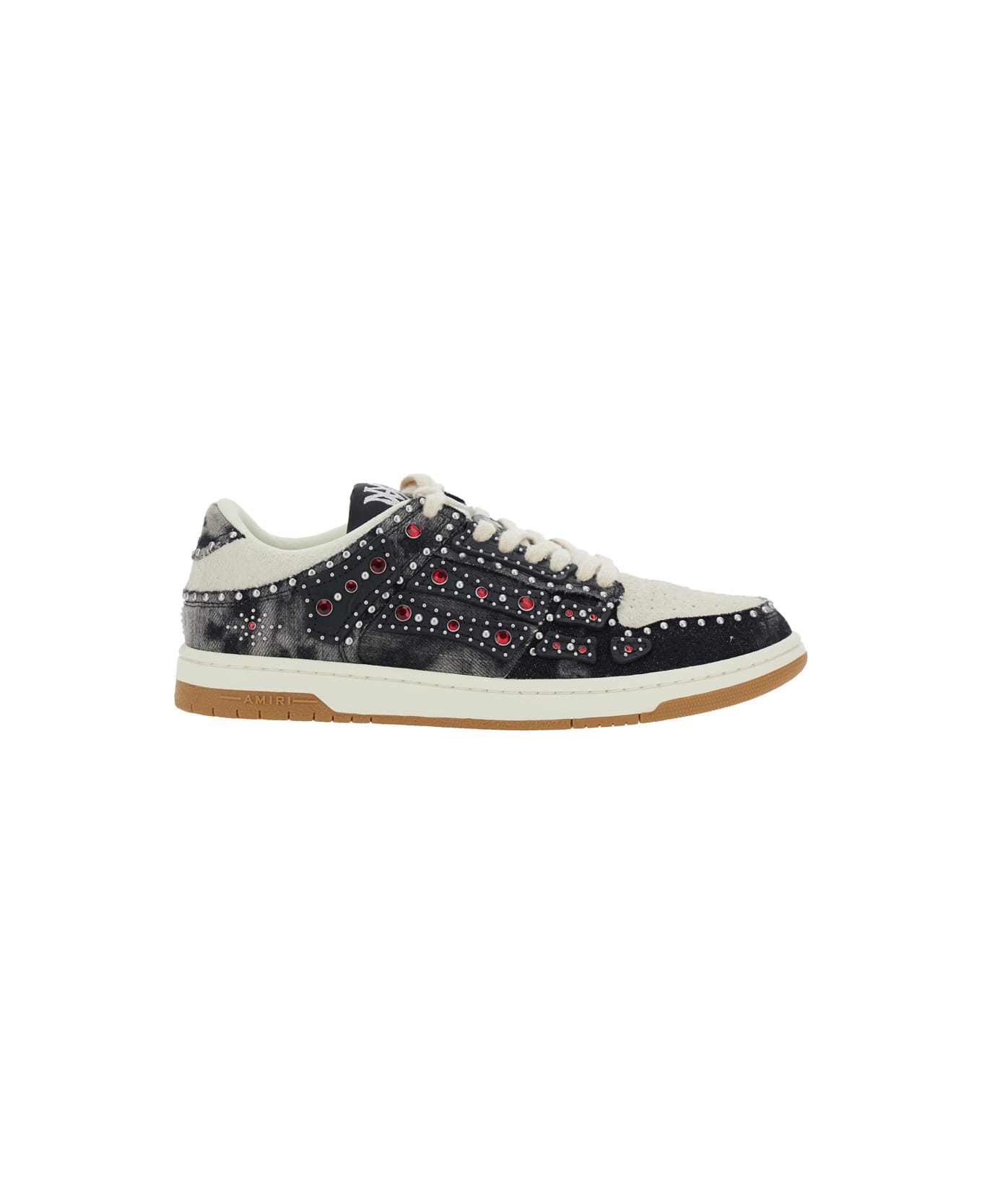 AMIRI 'skel Top' Black Sneaker With Beads And Crystals Application And Logo On The Heel In Fabric And Cotton Man - Black