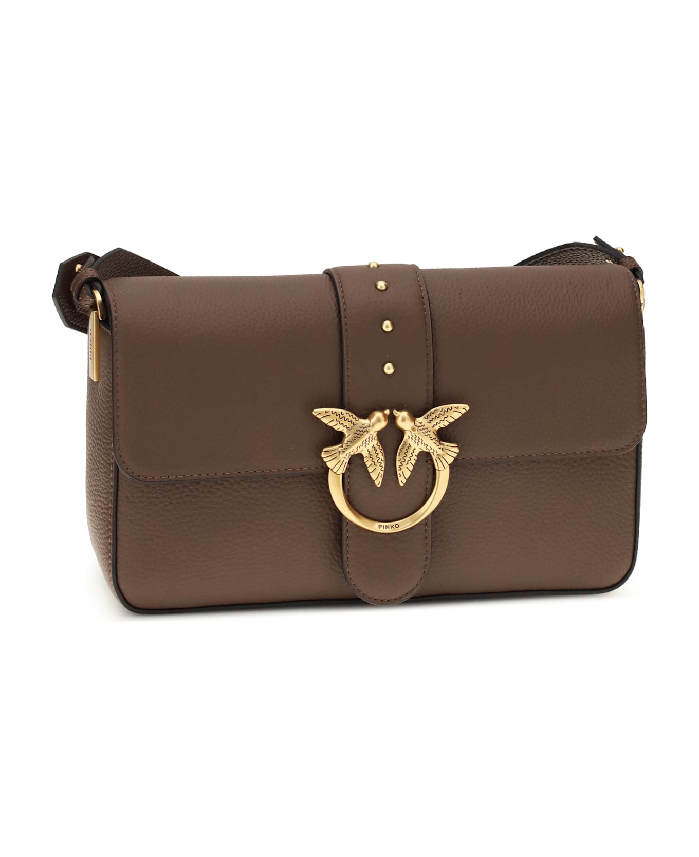 Pinko Love Leather Shoulder Bag - BROWN