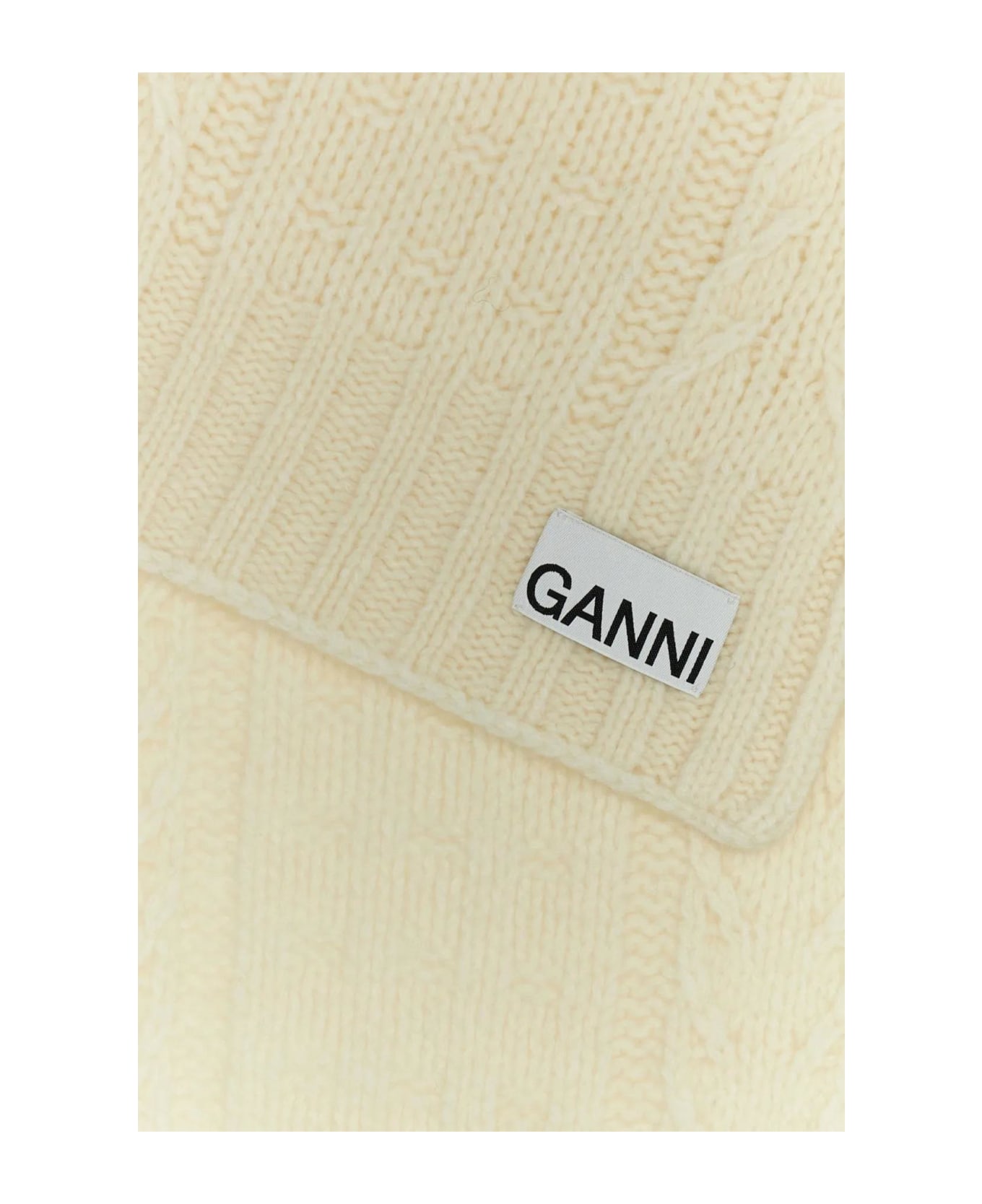 Ganni Ivory Wool Blend Scarf - Crema