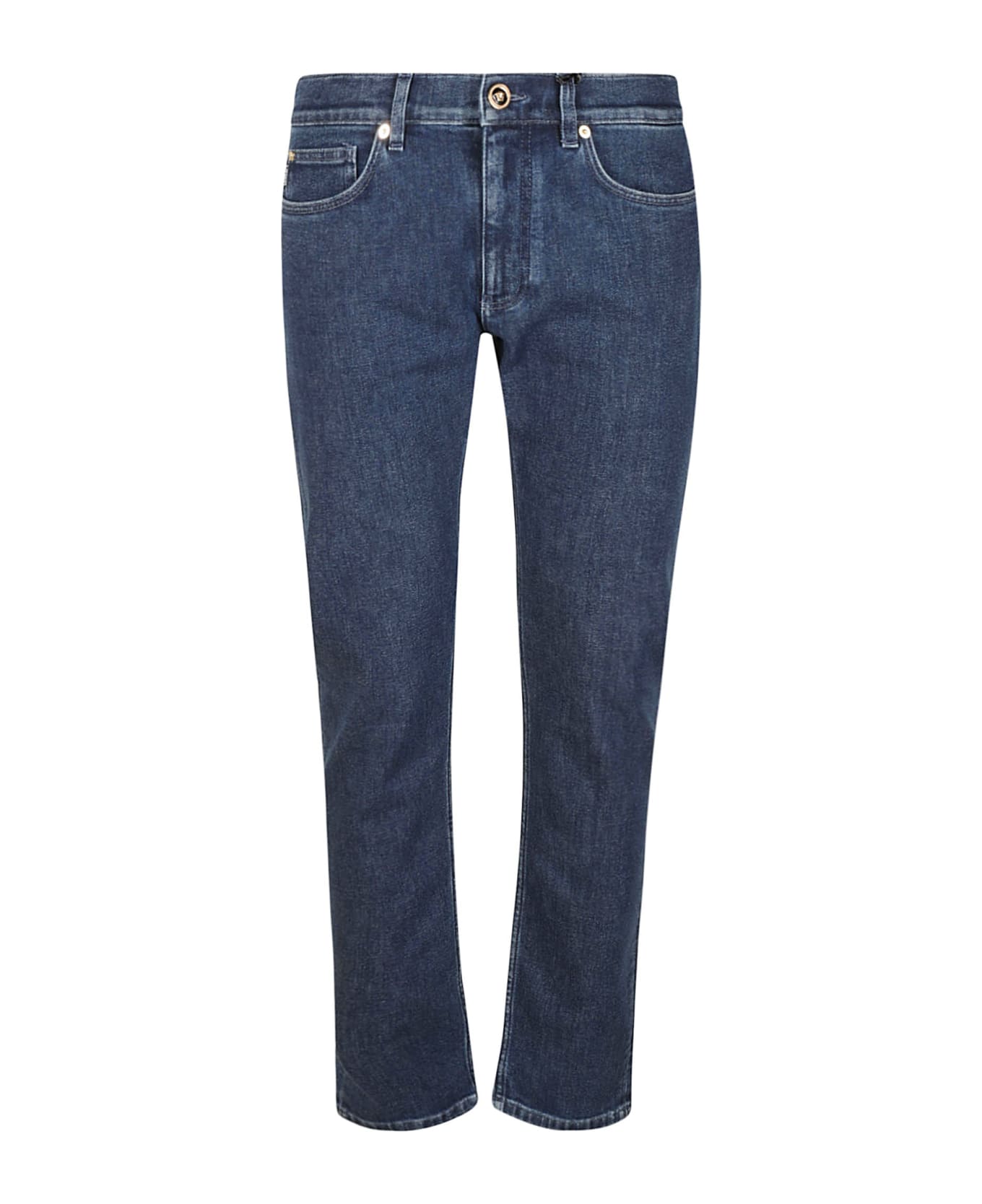 Versace Regular 5 Pockets Embroidered Jeans - Blue
